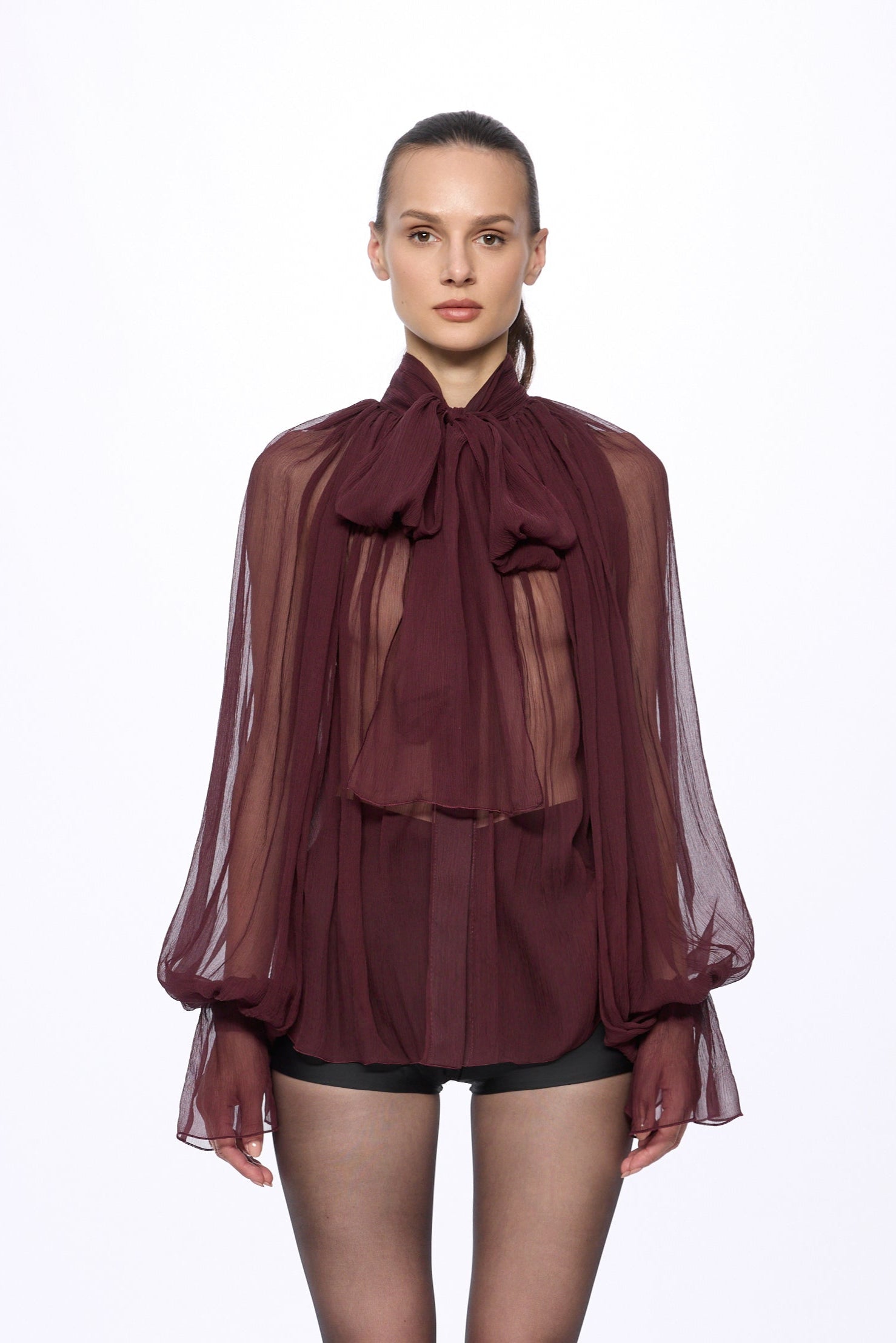 ATU Body Couture SILK chemise soie bordeaux foulard boutons