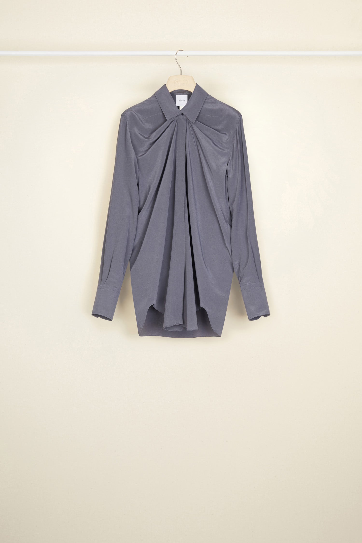 Patou Tops Shirts H21BL0030013910A chemisier soie gris drapé