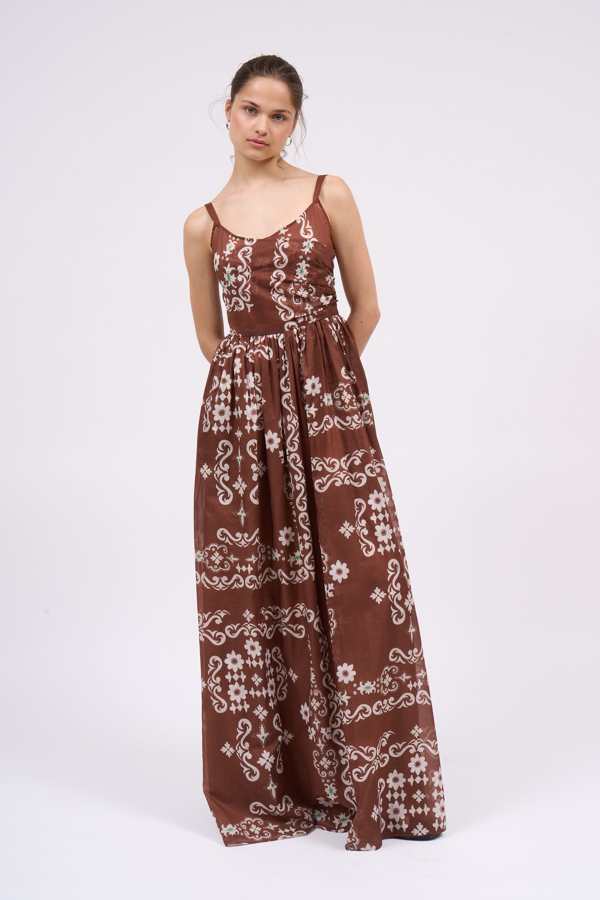 Paul & Joe Sumatra robe longue coton imprimé marron 36