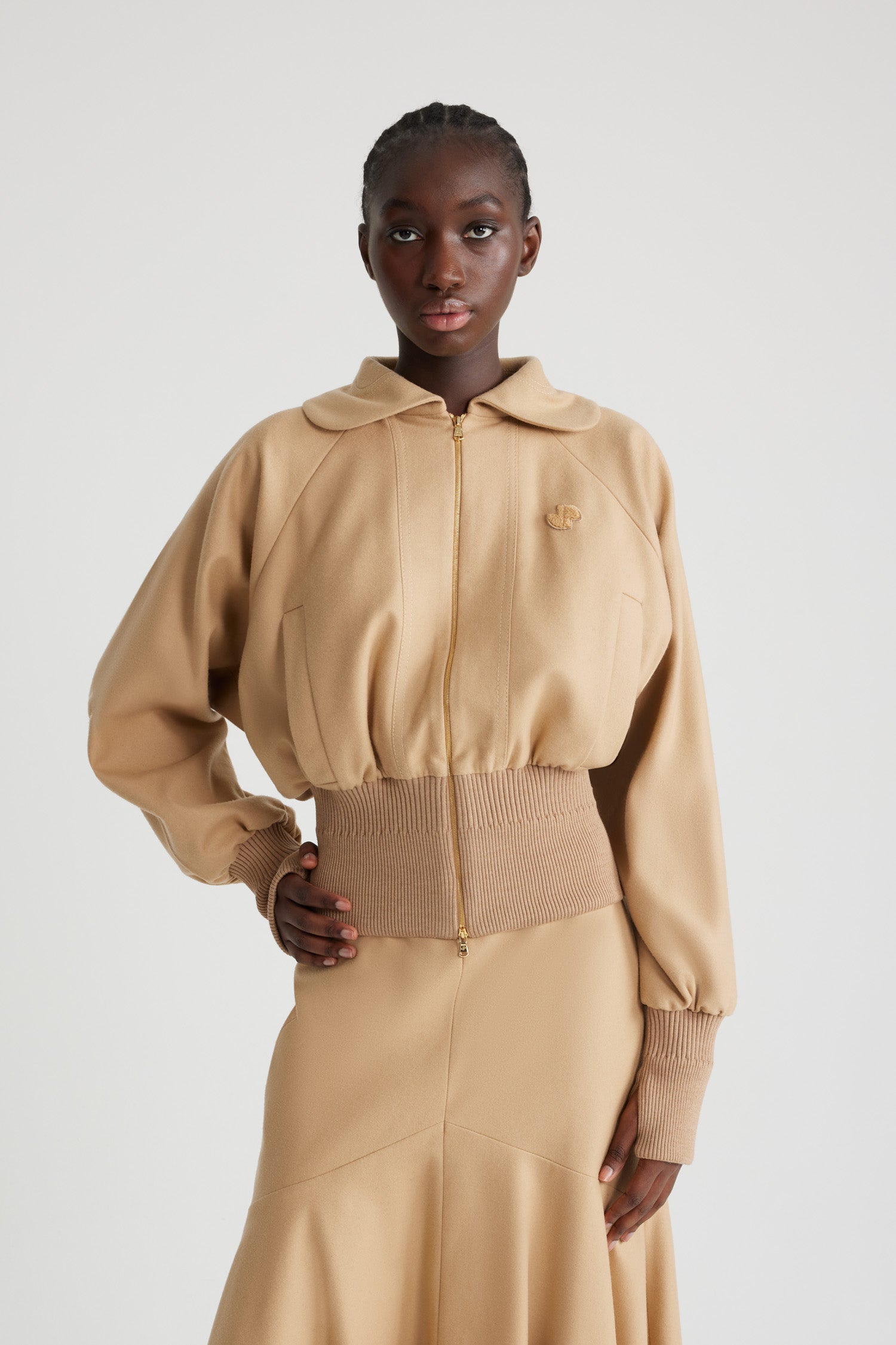 Patou H24OU0280189115B bomber laine Gray Sand