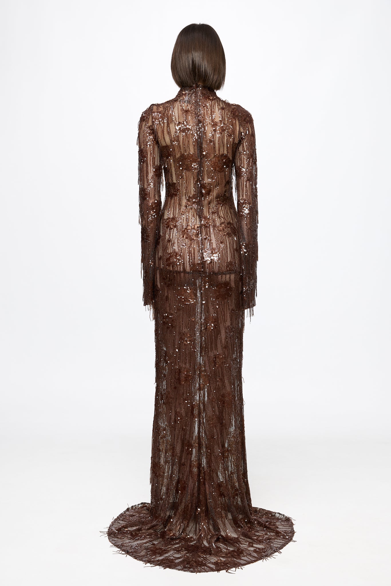 ATU Body Couture Long robe longue sequins marron chocolat S