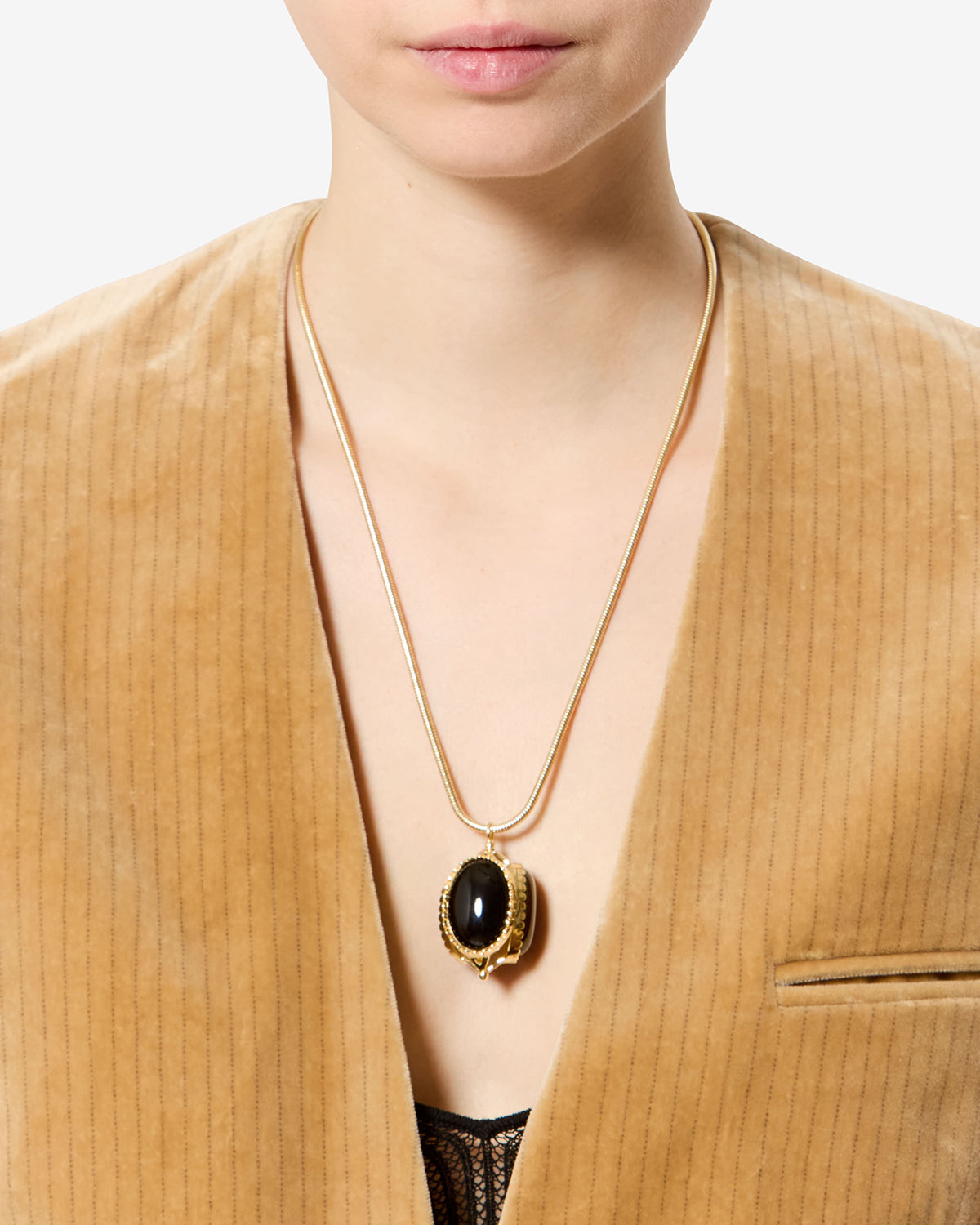Isabel Marant Hanae sautoir noir pendentif agate