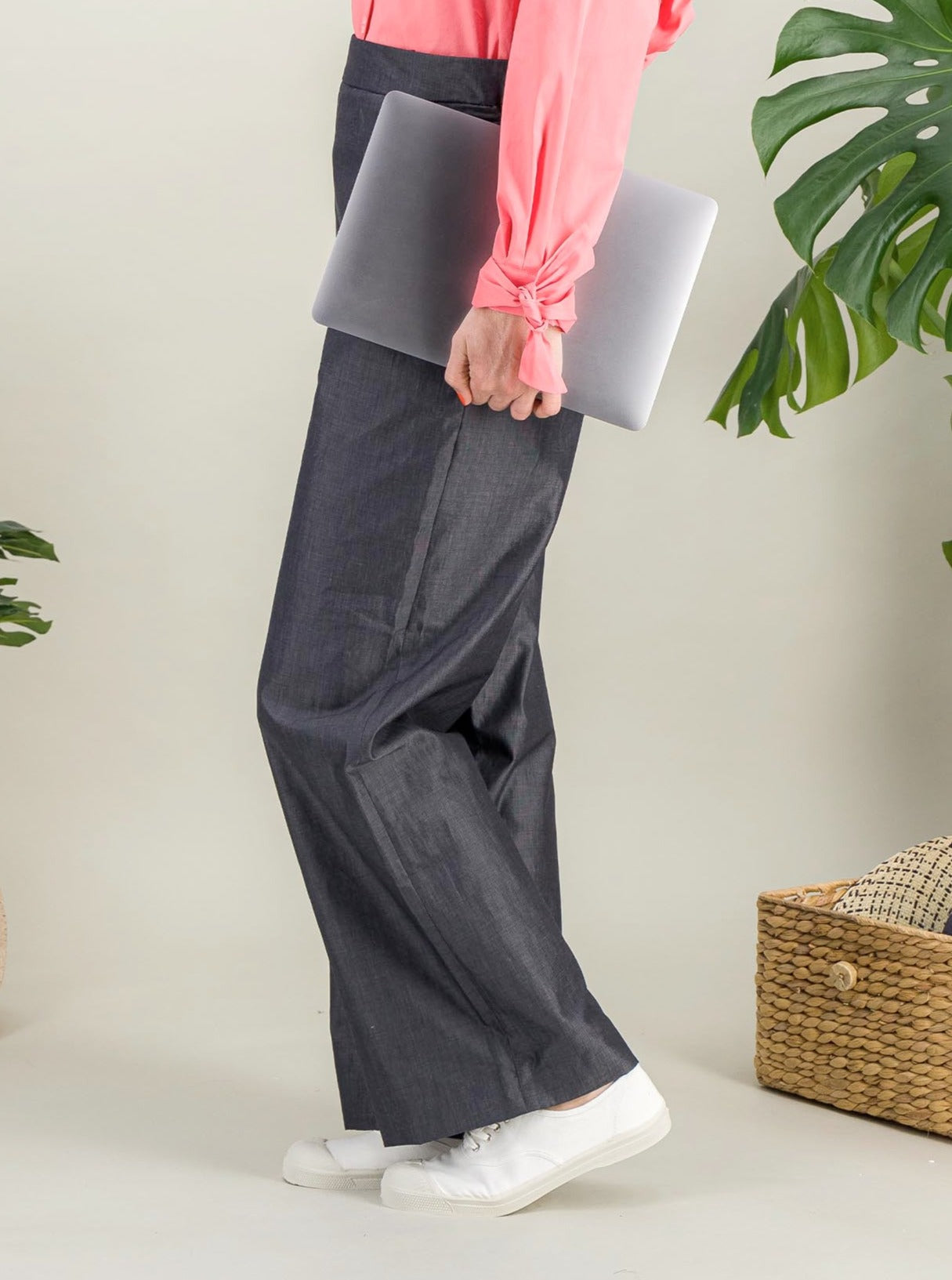 Anahide Saint André Milo pantalon large gris coton lin