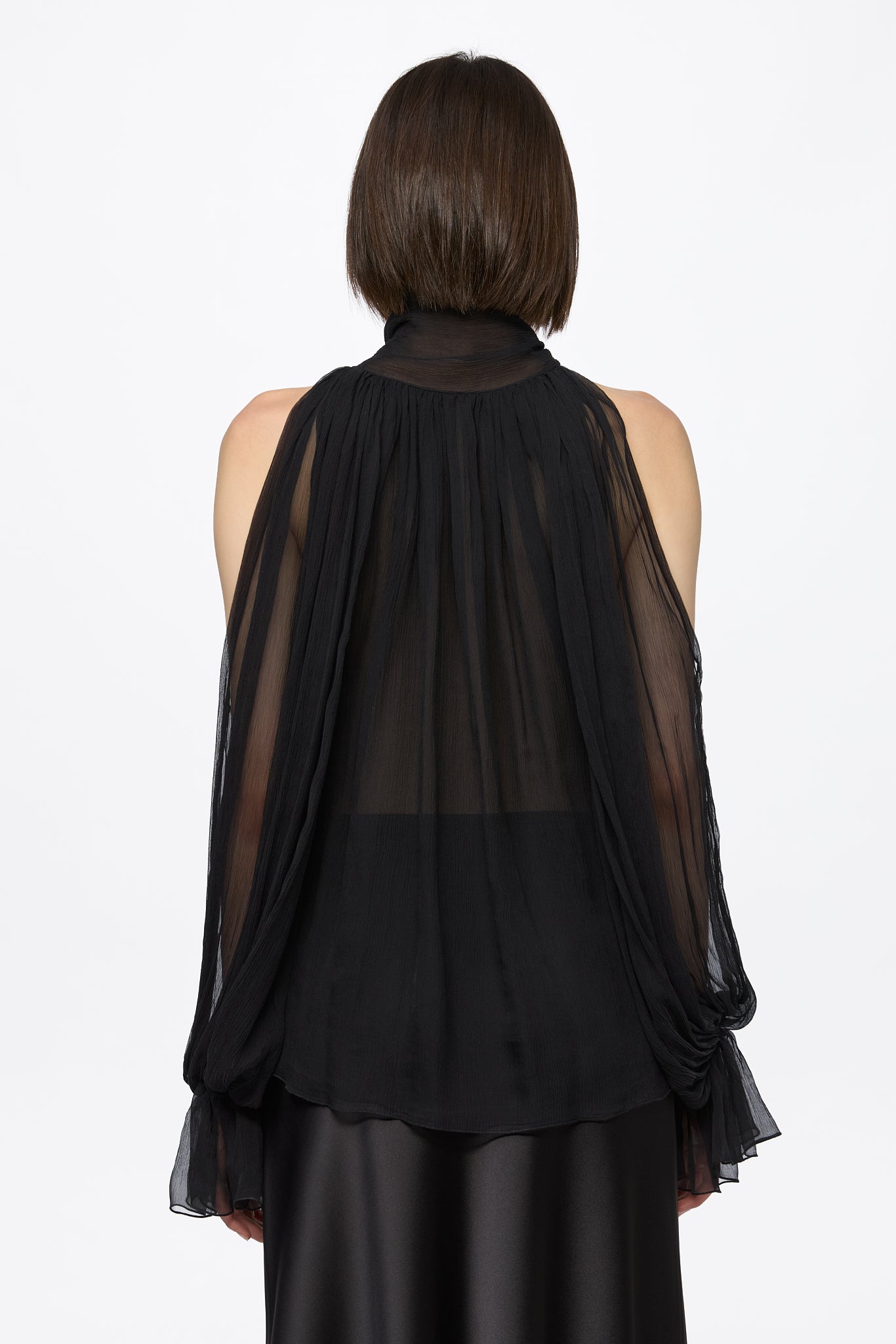 ATU Black Chiffon Shirt chemisier noir S soie