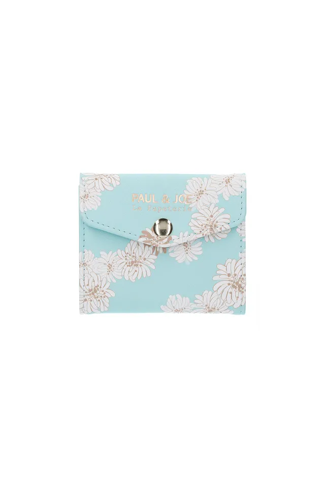 Paul & Joe porte-cartes bleu fleuri chrysanthèmes ciel