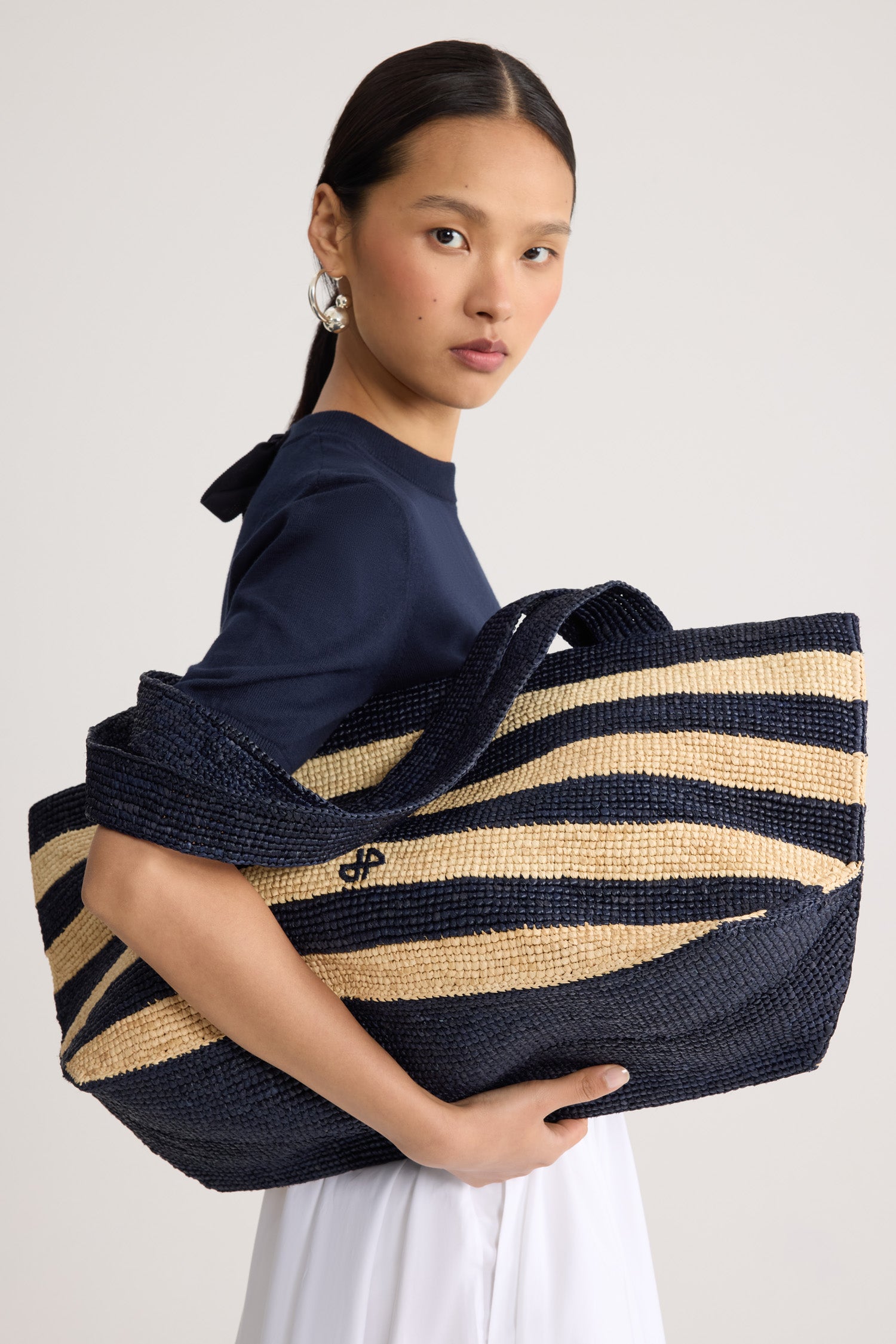 Patou AC133 grand tote bag raphia rayé Offshore Stripes TU