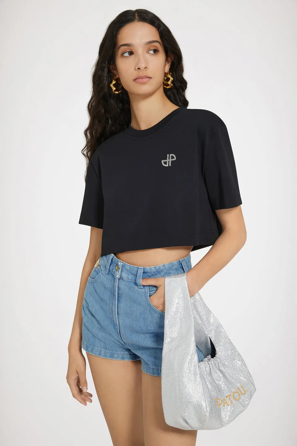 Patou JE116 t-shirt cropped coton bio noir cristal
