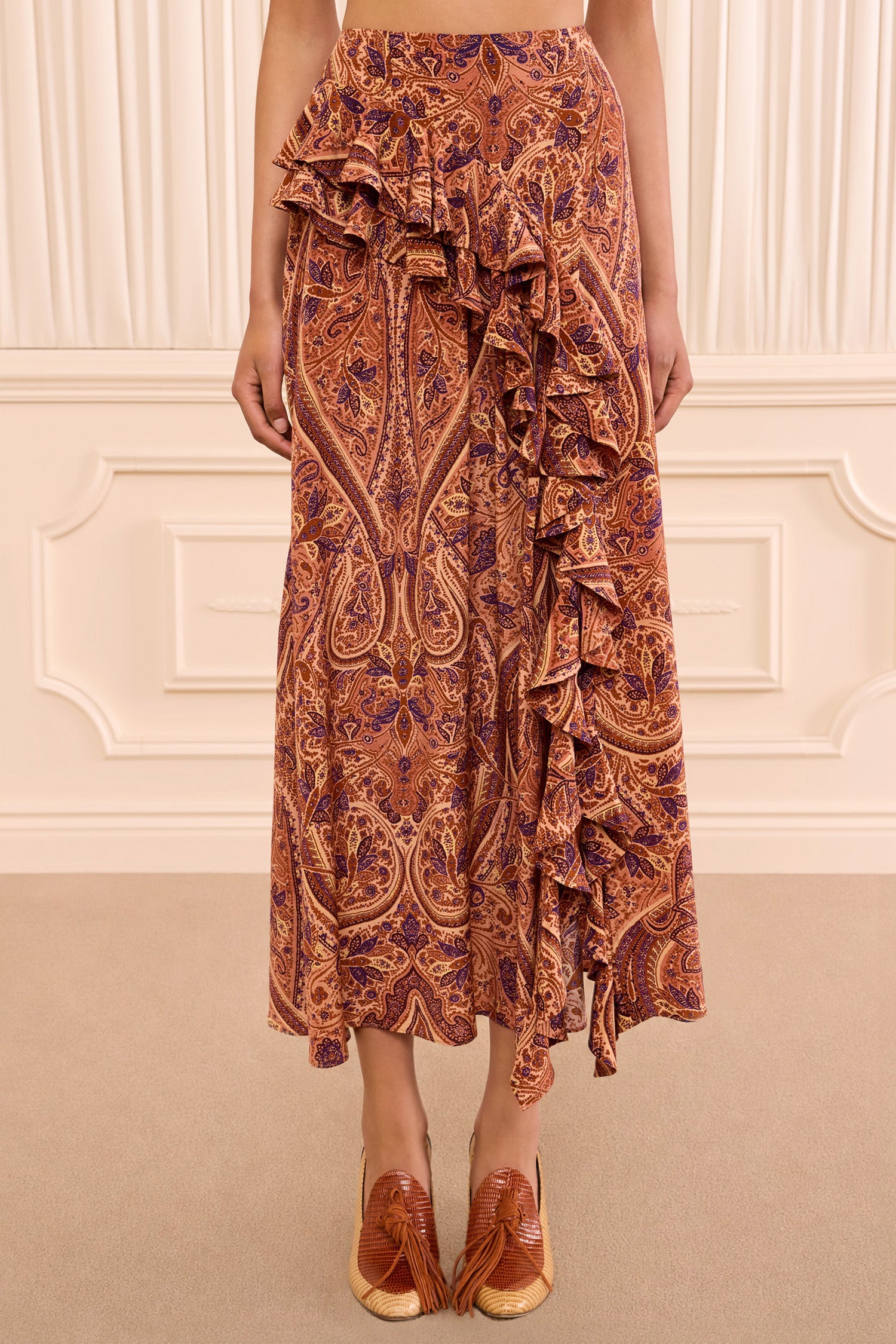 Ulla Johnson Riele FA260322 jupe soie Rosette orange midi