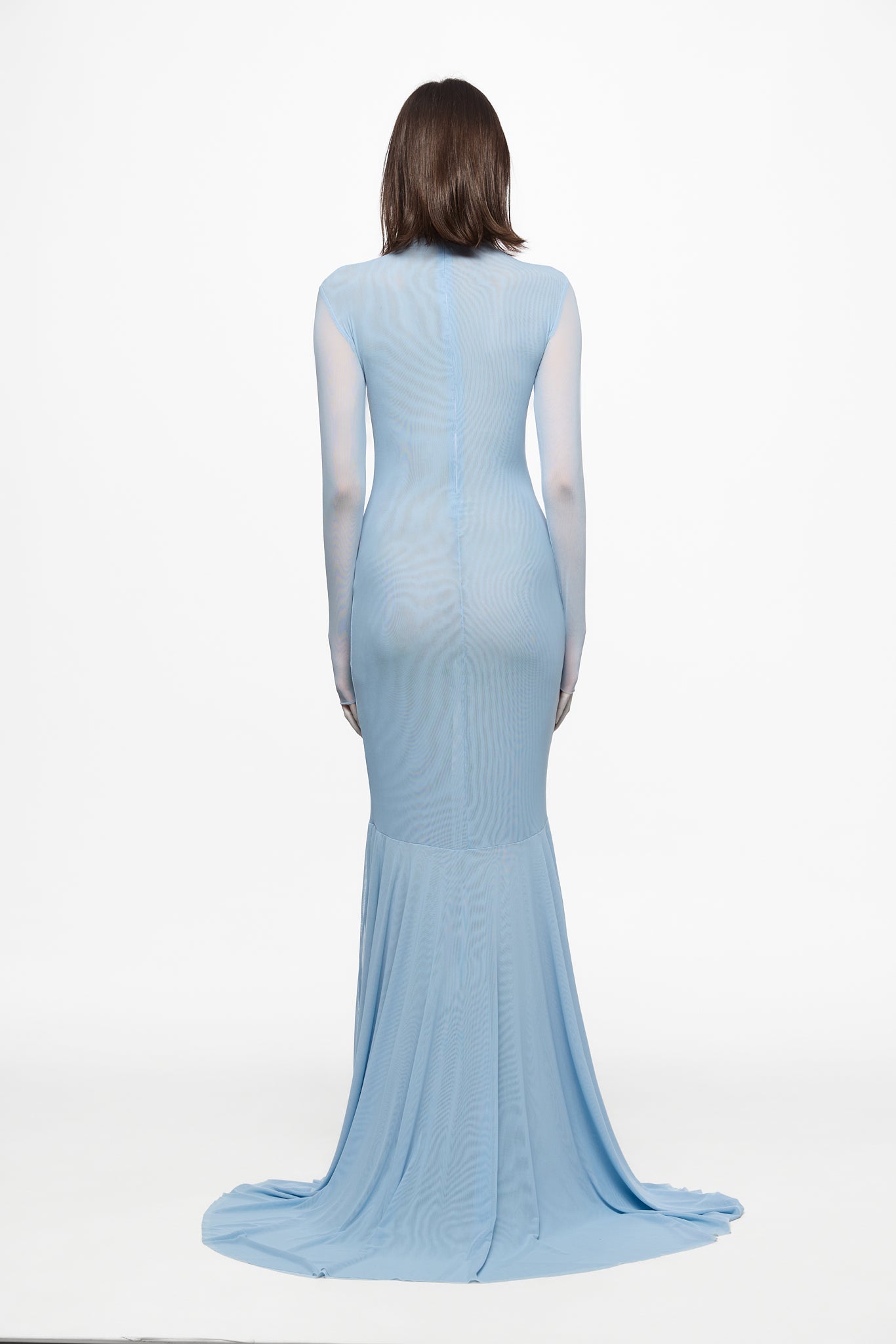 ATU Body Couture robe sirène mesh bleu ciel manches longues S