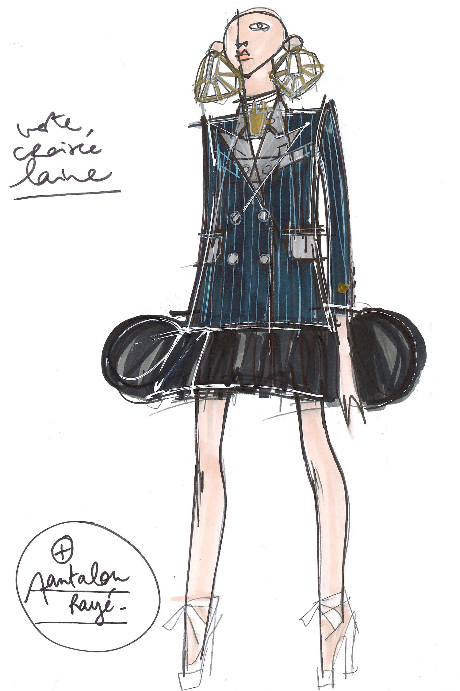 Patou JA001 veste croisée laine rayée marine sienna