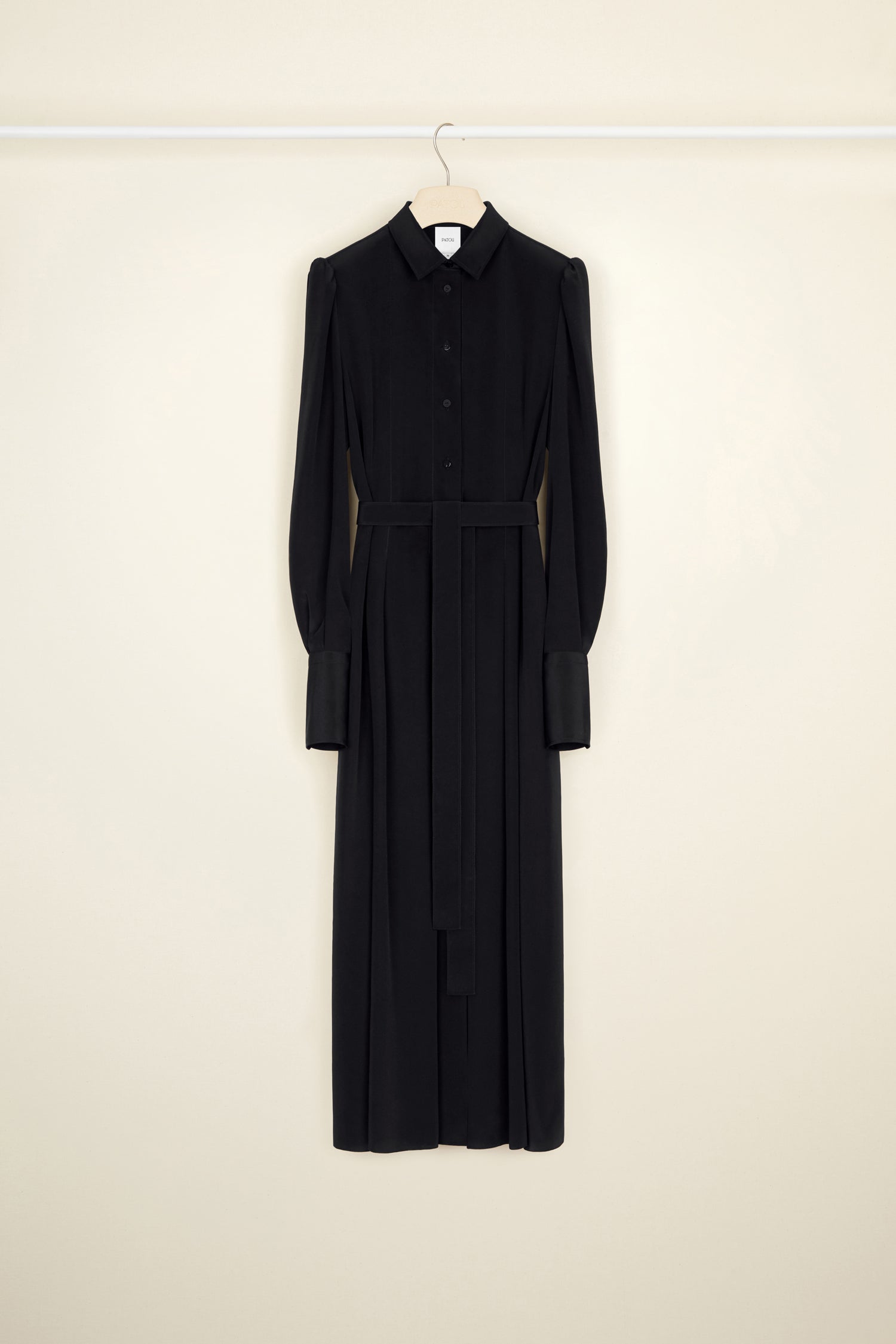 Patou DR078 robe chemise midi soie plissée noire
