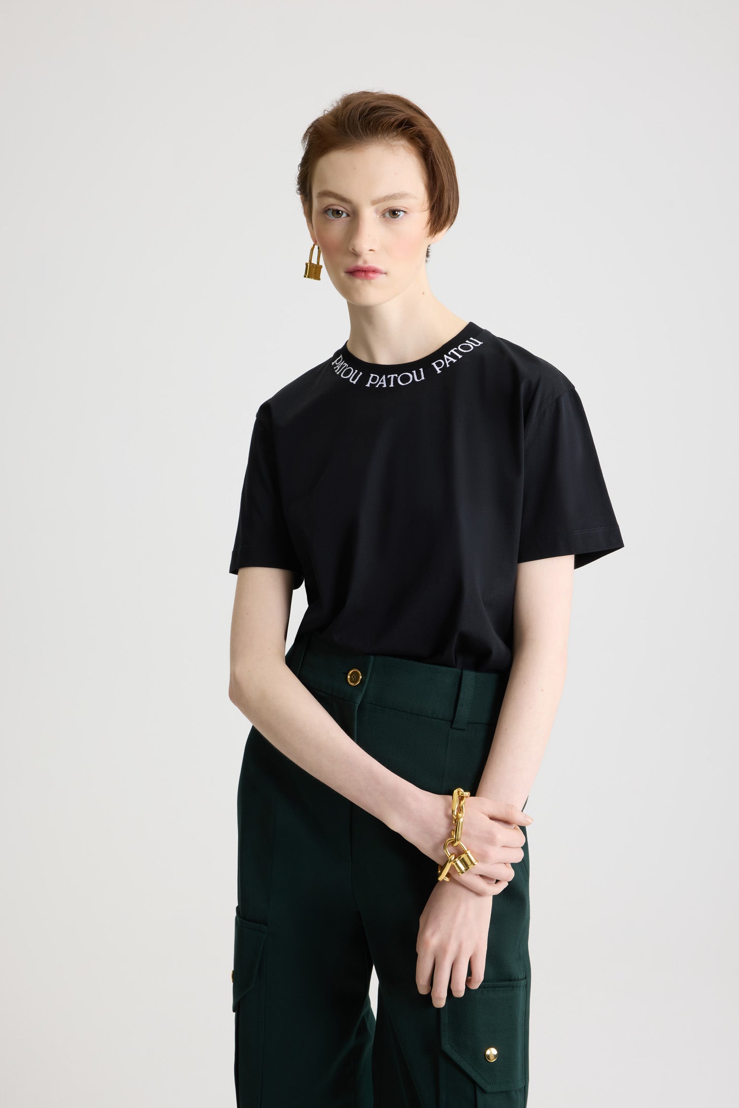 Patou JE186 t-shirt noir logo coton bio