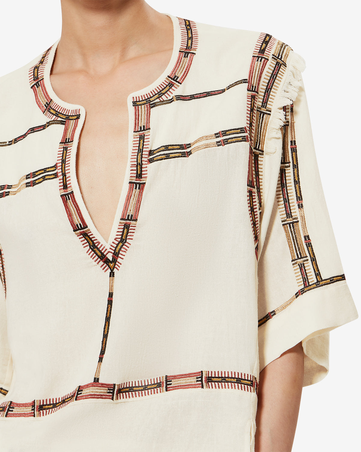 Isabel Marant Fiosa HT0907FA top soie écru brodé