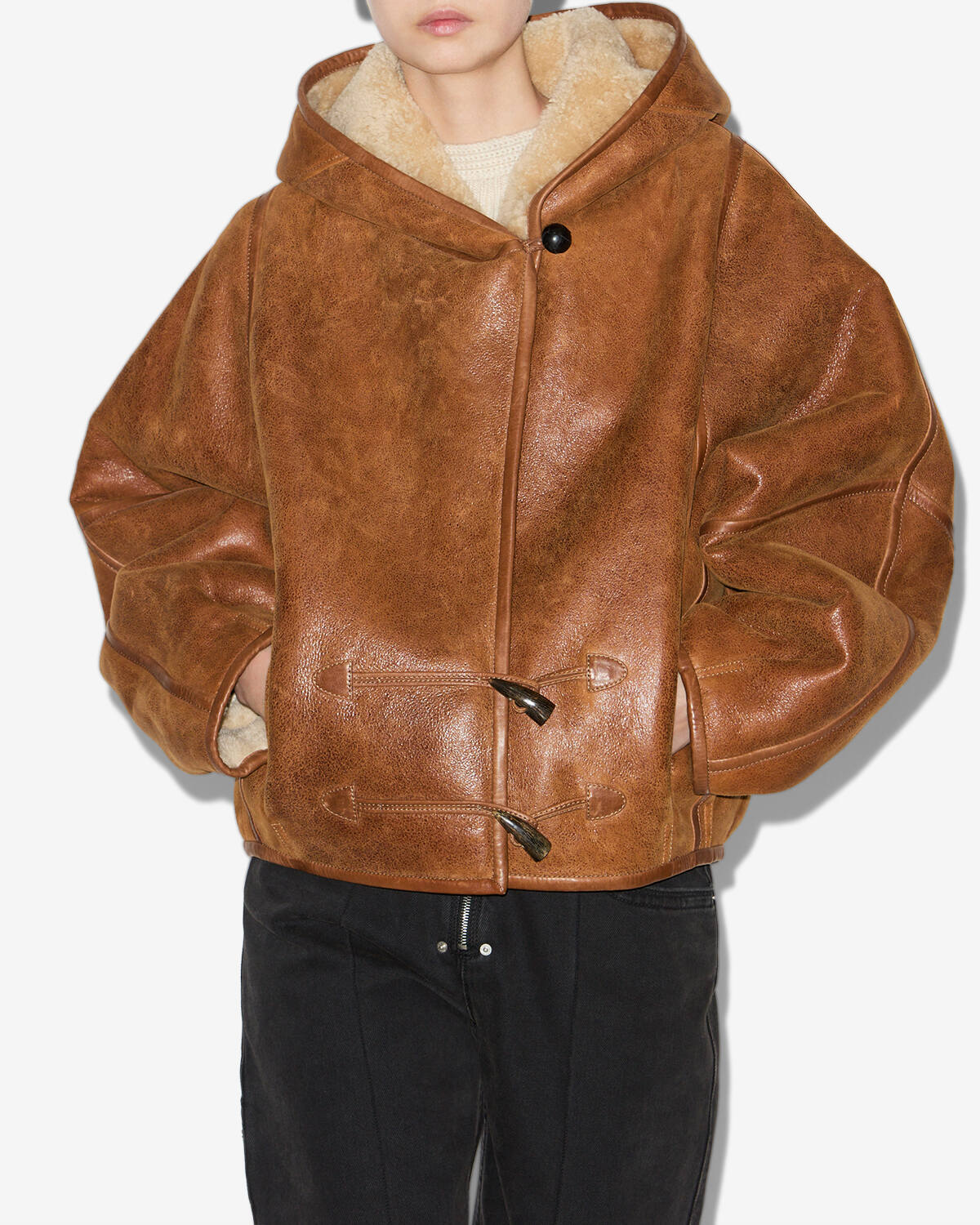 Isabel Marant Amiel manteau peau lainée cognac