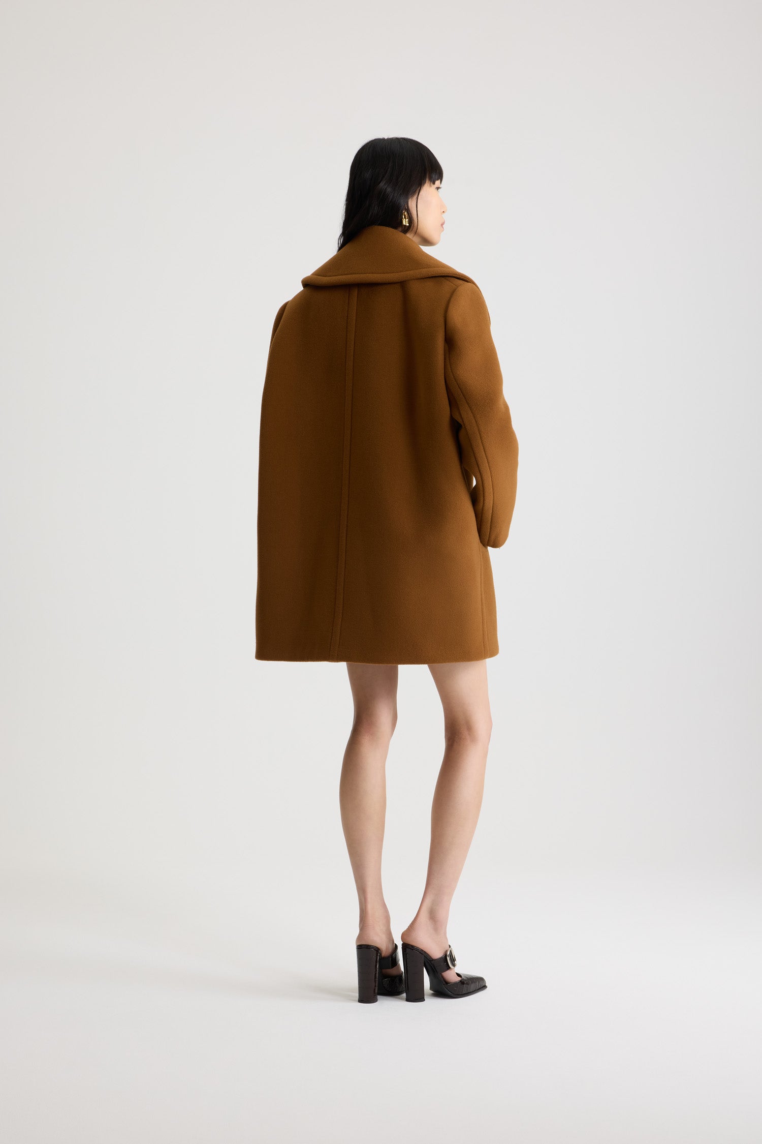 Patou H25CO0330217121B manteau acajou laine croisé