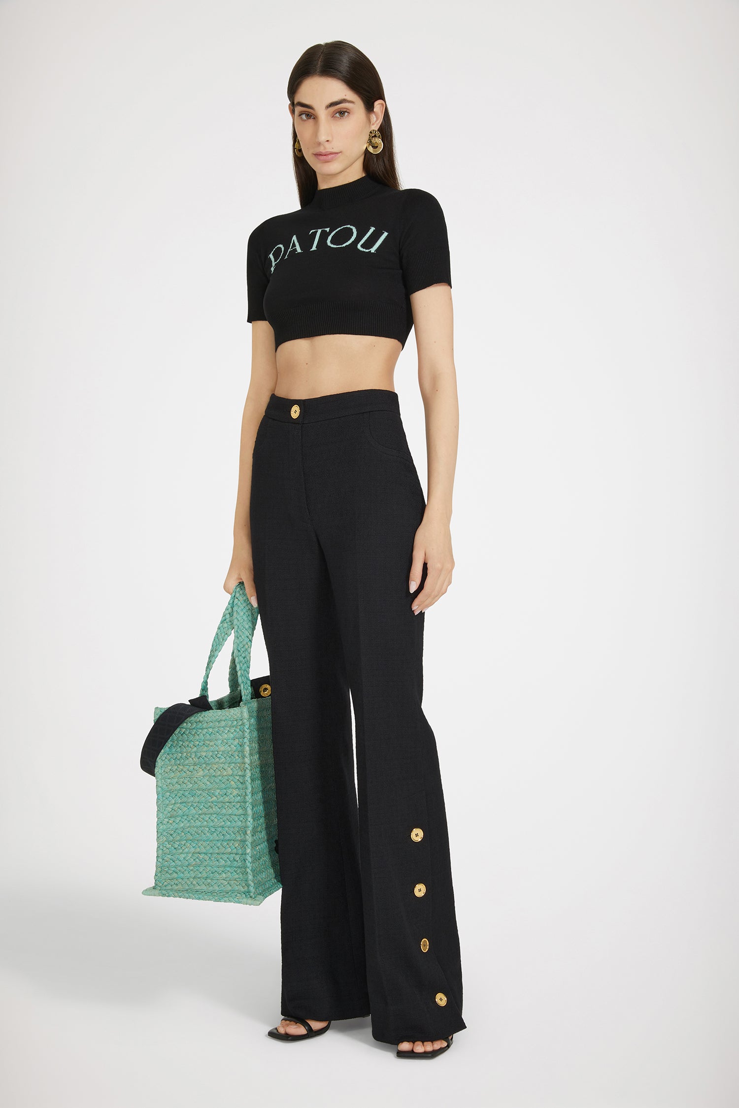 Patou Trousers pantalon TR0380162999B tweed noir évasé