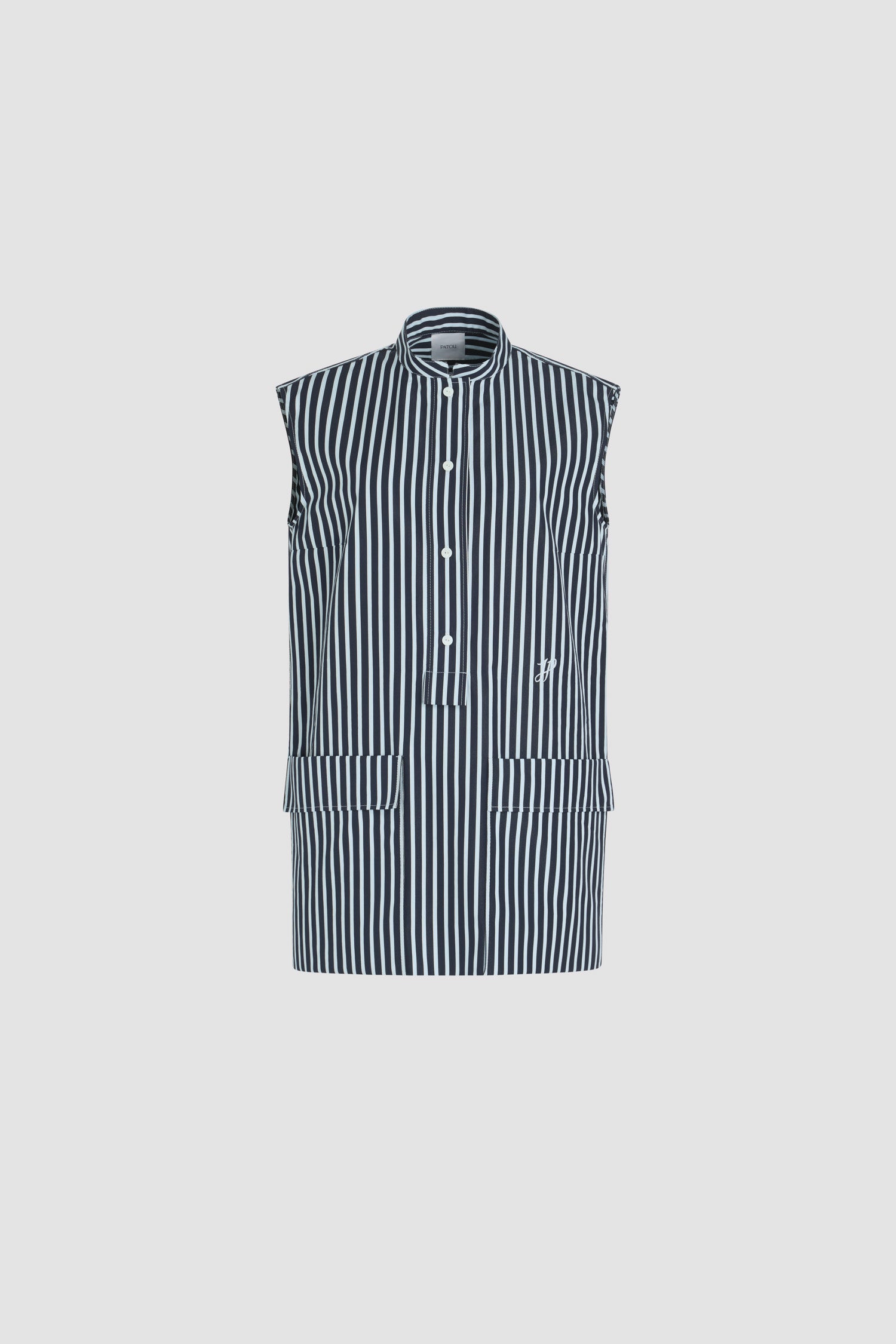 Patou DR168 robe chemise mini bleu rayé coton bio poplin