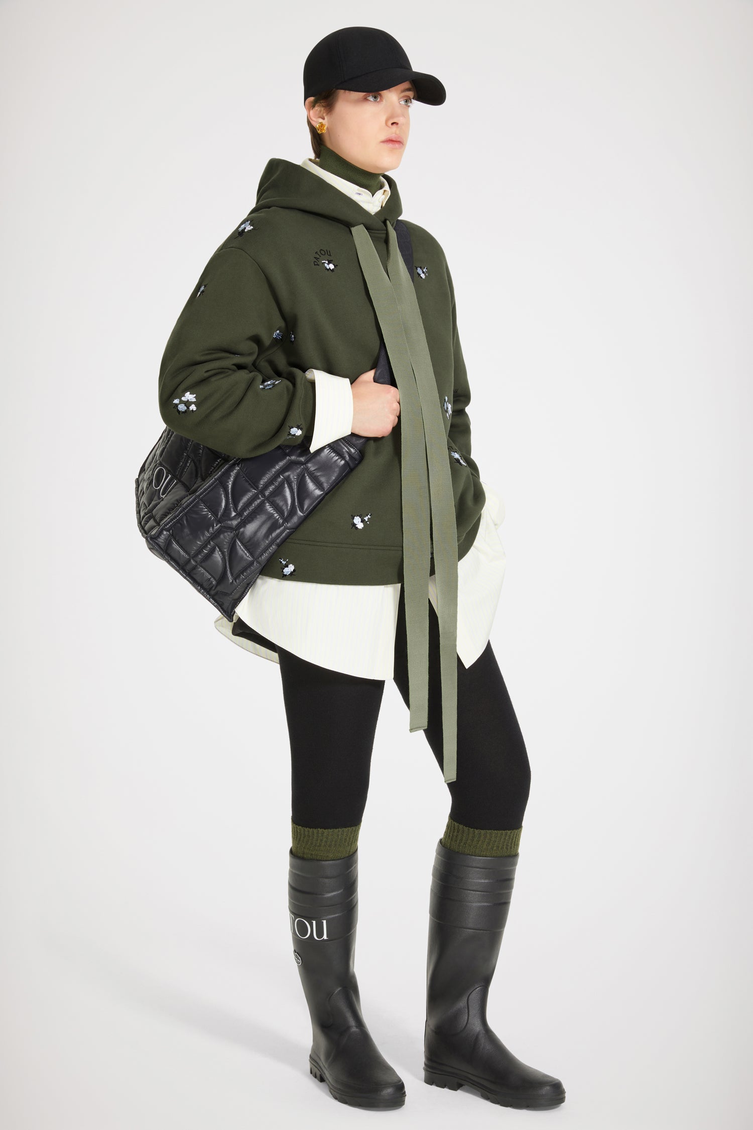 Patou JE053 sweat à capuche coton bio kaki brodé
