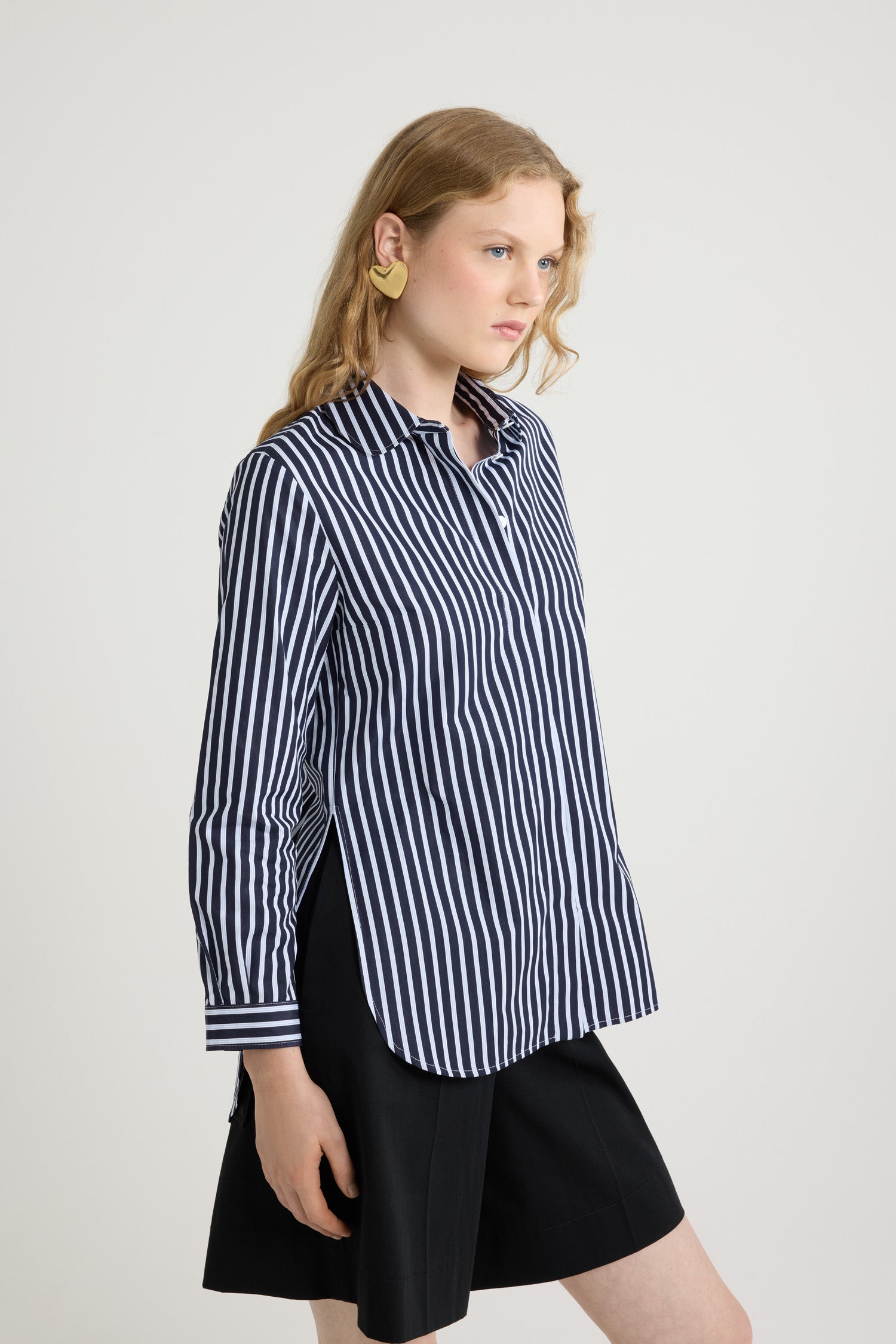 Patou BL039 chemise marine rayée popeline coton bio