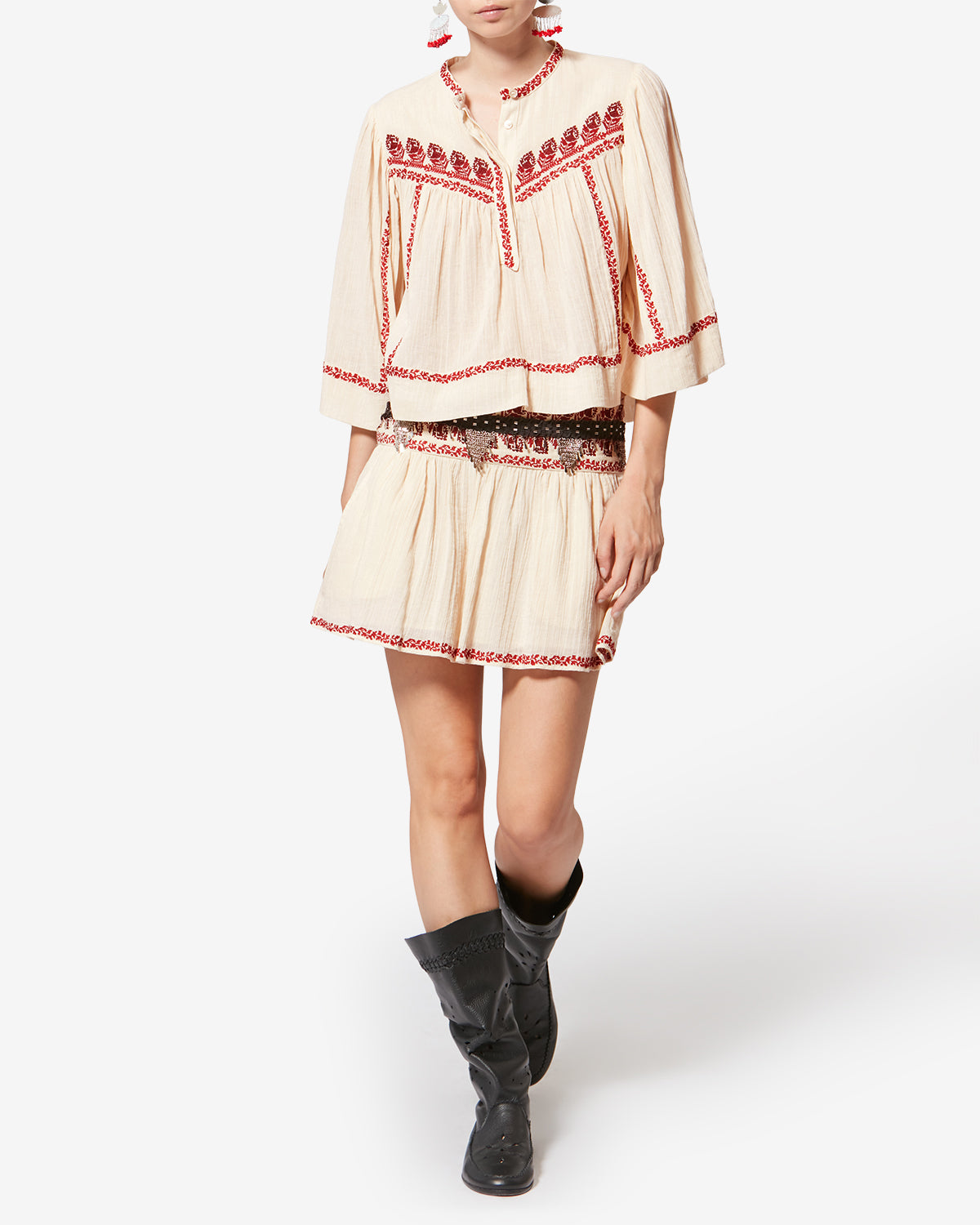Isabel Marant Picadilia jupe courte beige-red coton