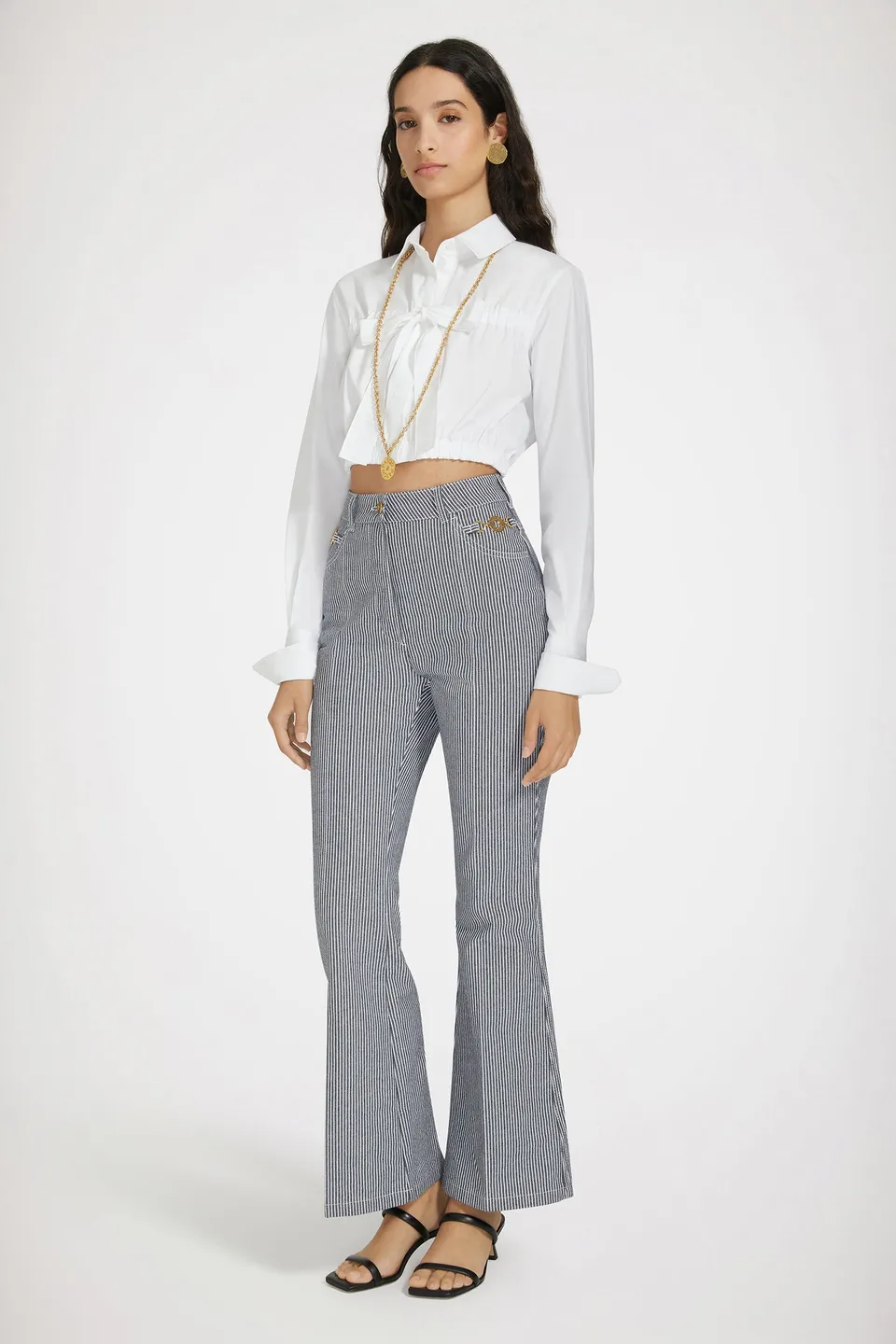 Patou TR030 Pantalon Denim Rayé Marine Évasé