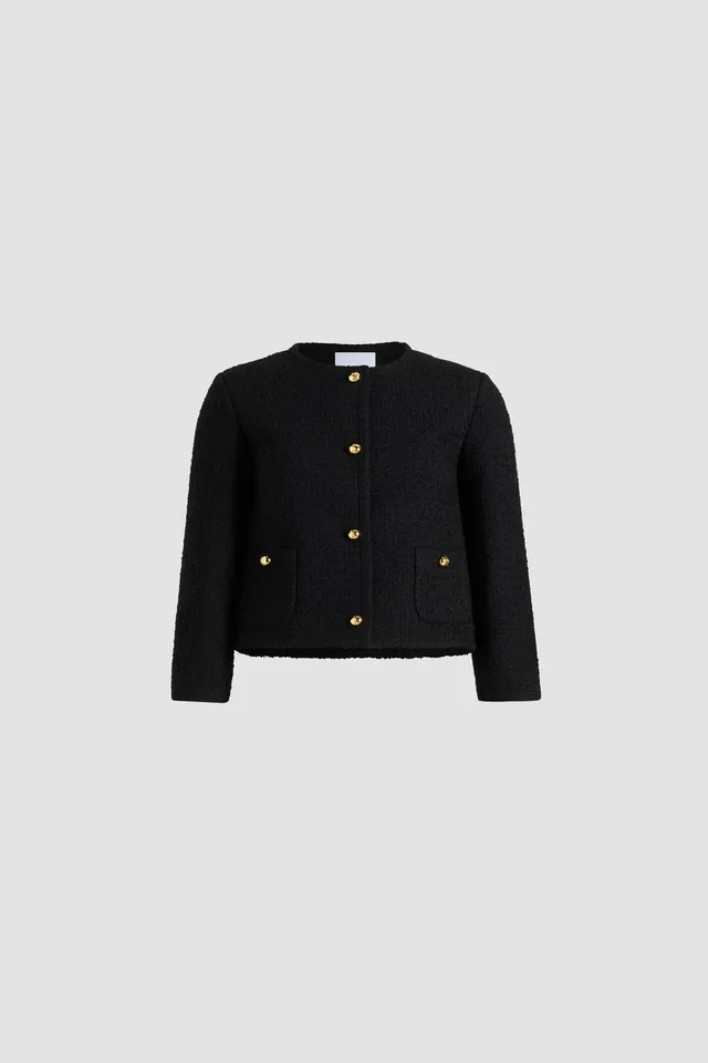 Patou JA062 veste tweed noir laine sans col femme