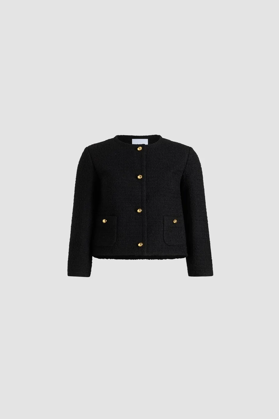 Patou JA062 veste tweed noir laine sans col femme