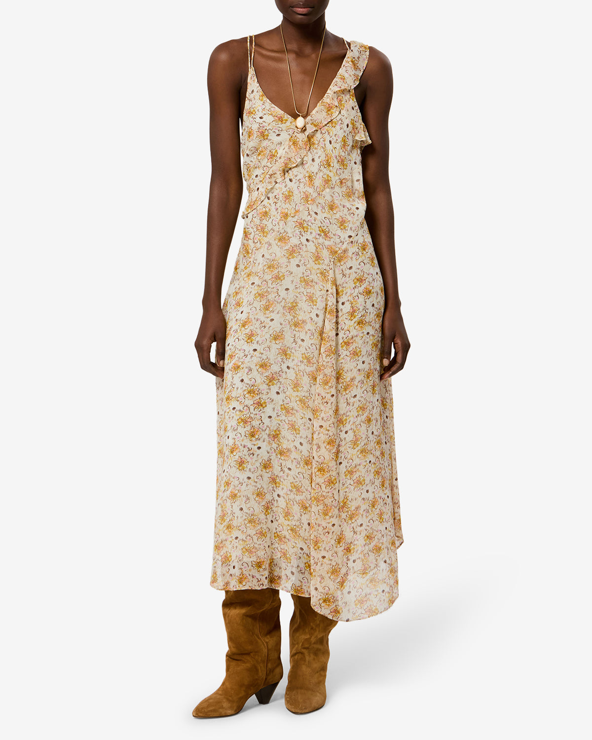 Isabel Marant Luxie robe longue jaune écru fleurie