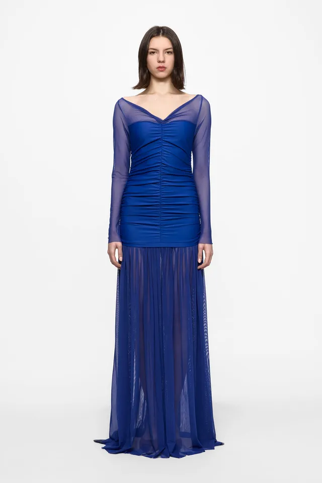 ATU Body Couture Ruched Tulle Gown robe bleue taille S