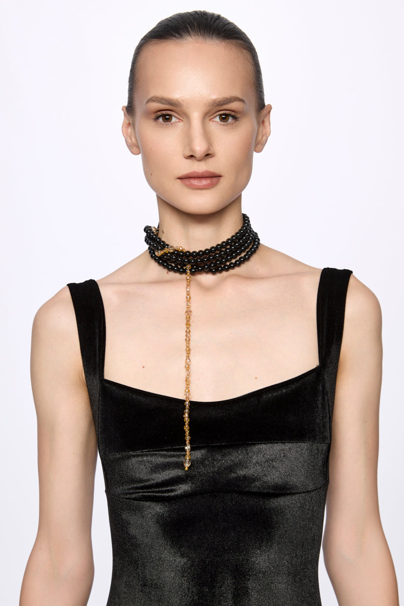 ATU Body Couture choker onyx noir cristaux dorés multirang