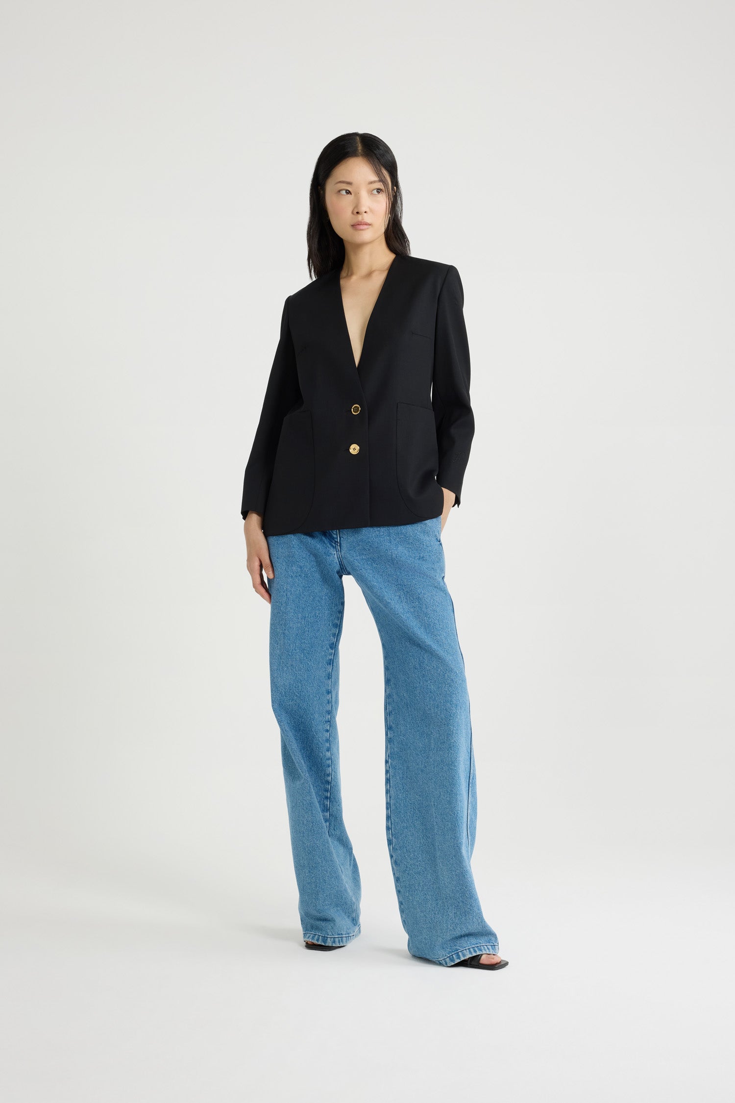 Patou JA051 veste sans col laine technique noire