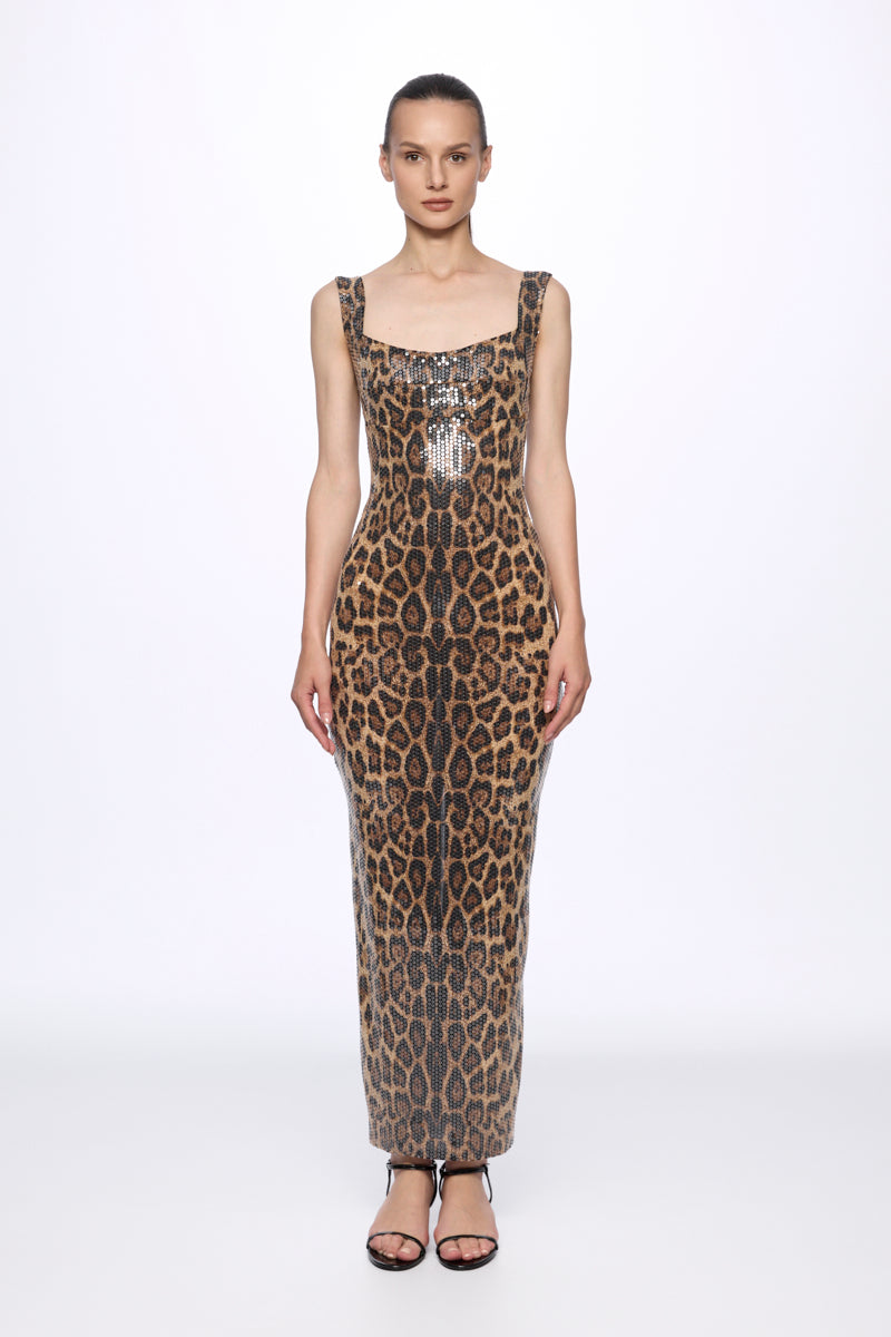 ATU Body Couture robe midi sequins imprimé léopard