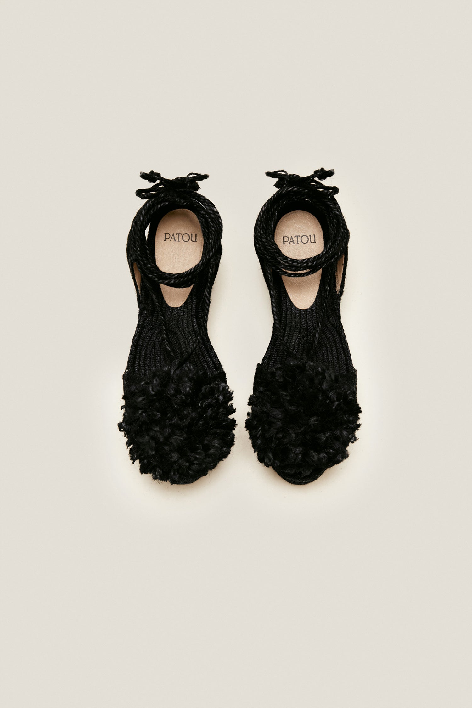 Patou Pompom espadrilles compensées noires jute