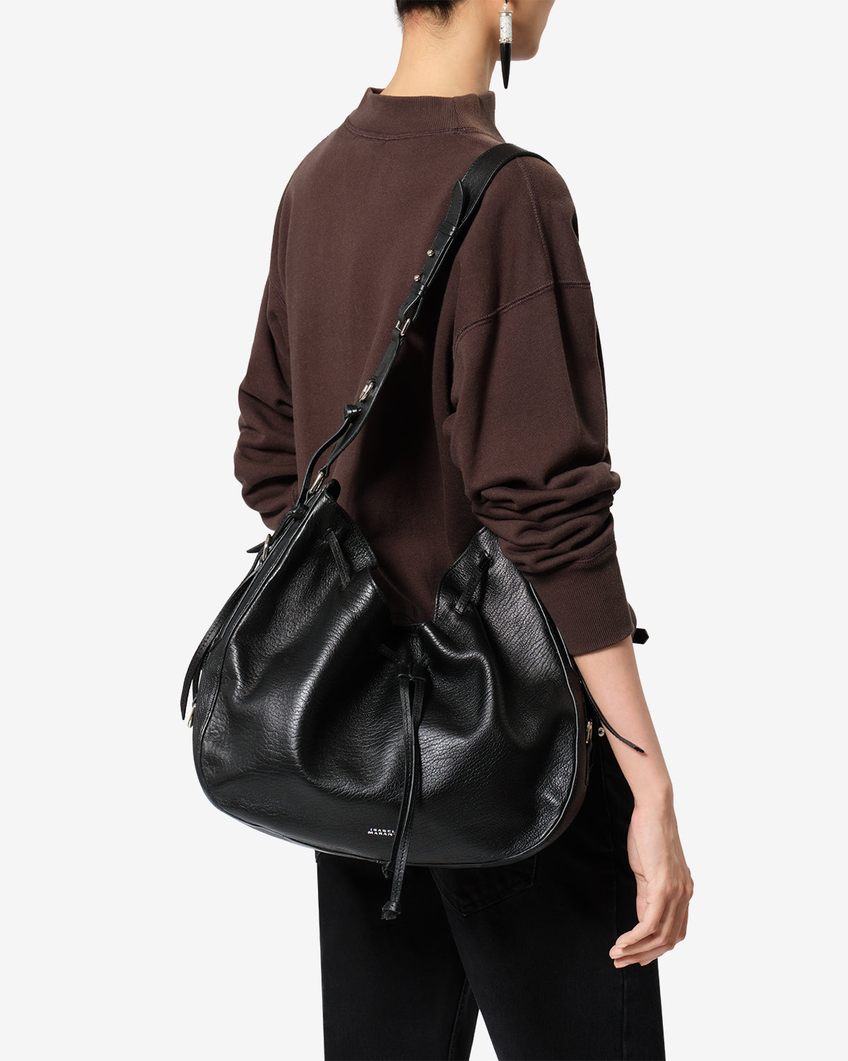 Isabel Marant Bolton Hobo Sac Cuir Noir et Argenté