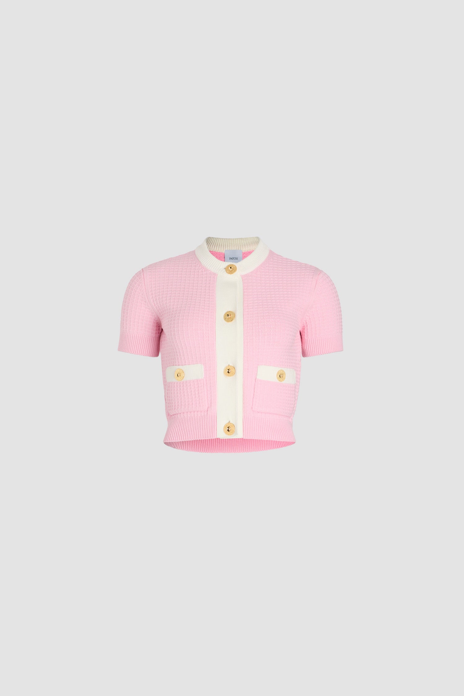 Patou P25KN2418087455P cardigan coton rose gaufré cropped