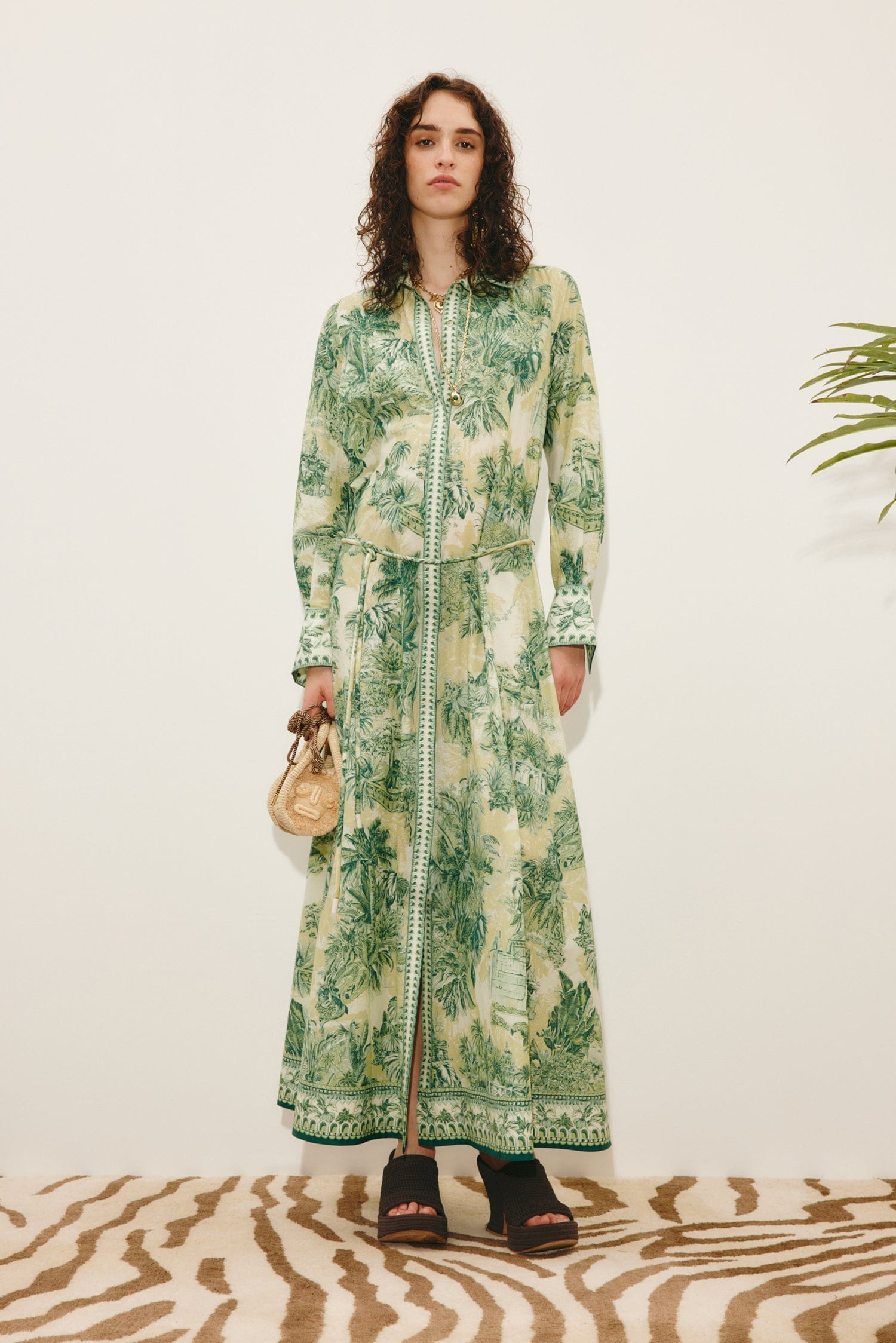 Alemais Sara robe chemise midi jungle coton soie AU6