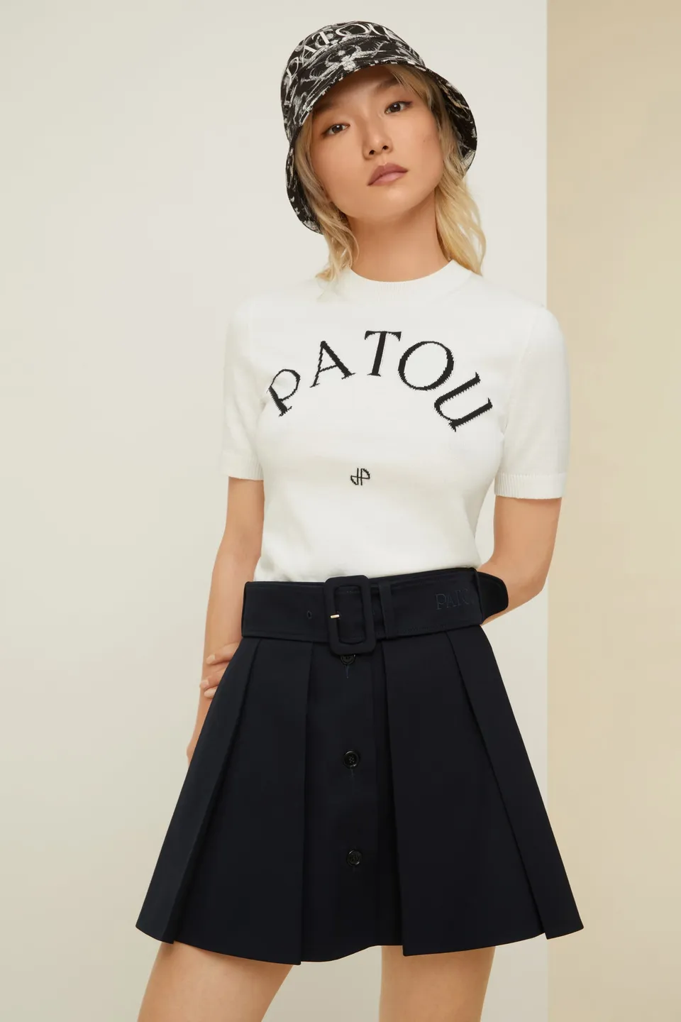 Patou SK024 mini jupe plissée coton bleu nuit