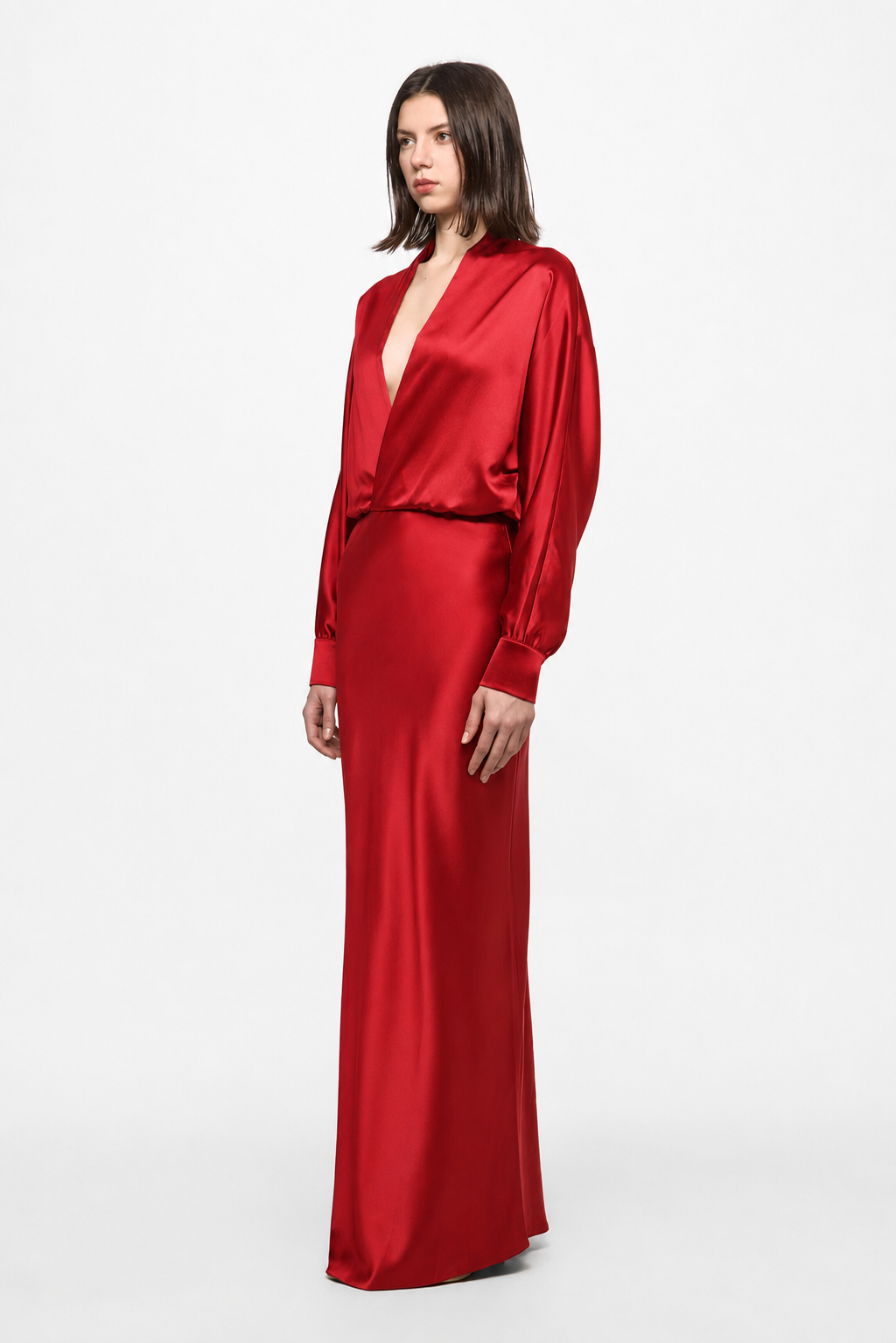 ATU Body Couture Long and formal robe longue satin rouge col V