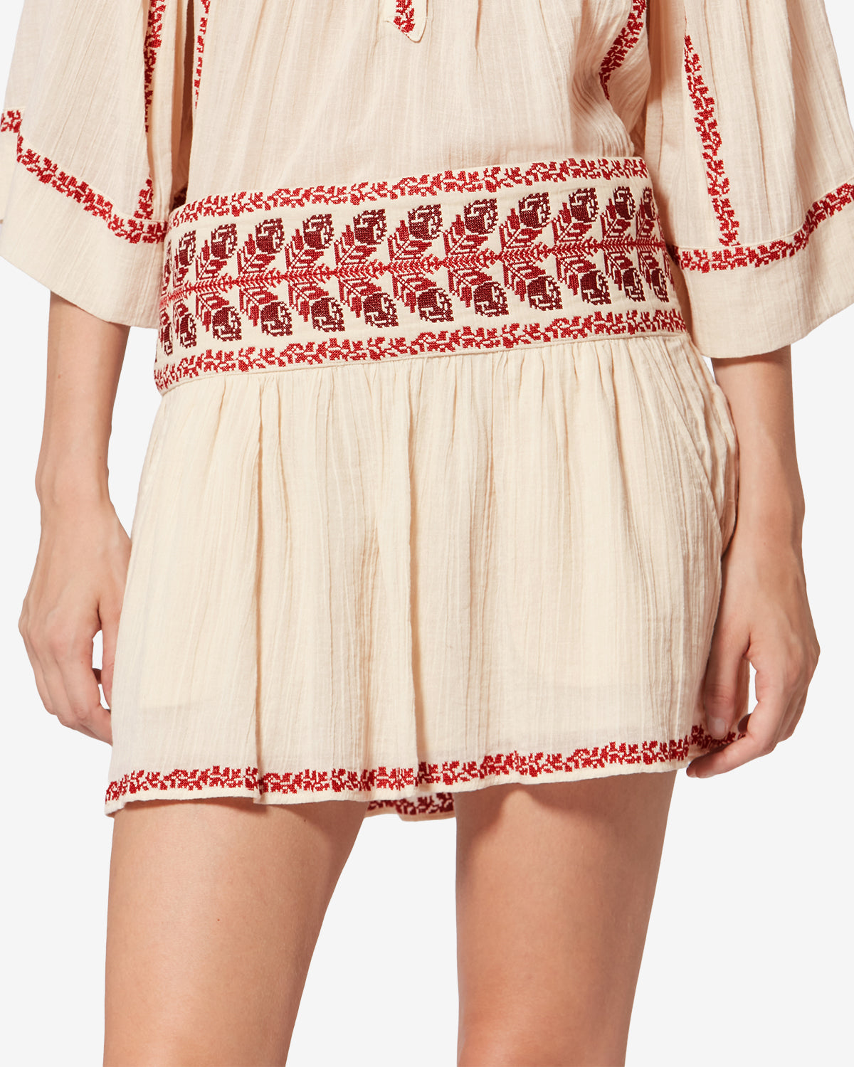 Isabel Marant Picadilia jupe courte beige-red coton