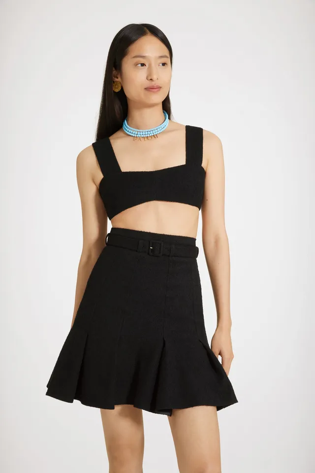 Patou jupe plissée taille haute tweed coton noir 34