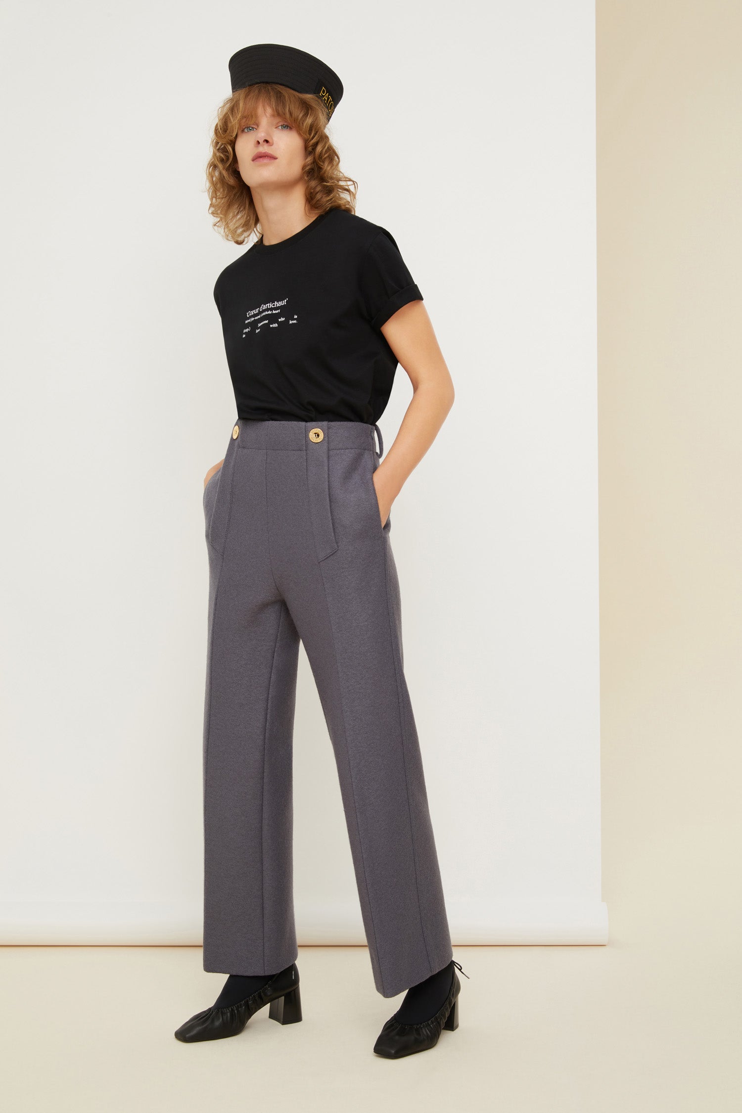 Patou TR012 H21TR0120070960A pantalon gris laine large