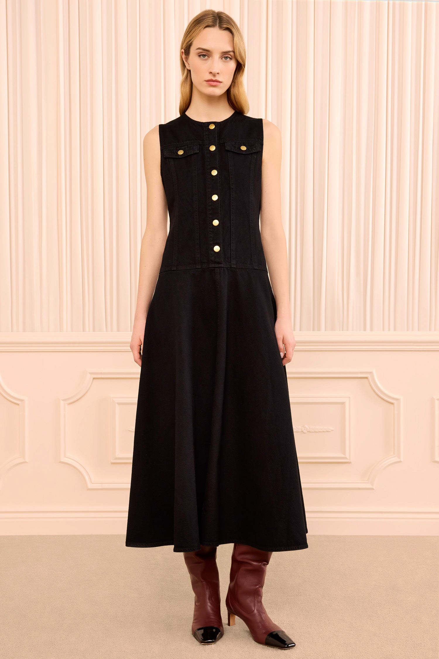 Ulla Johnson Odella robe jean noire midi coton