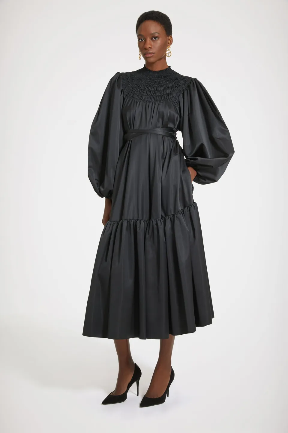 Patou H23DR1200152999B robe maxi satin noir smock