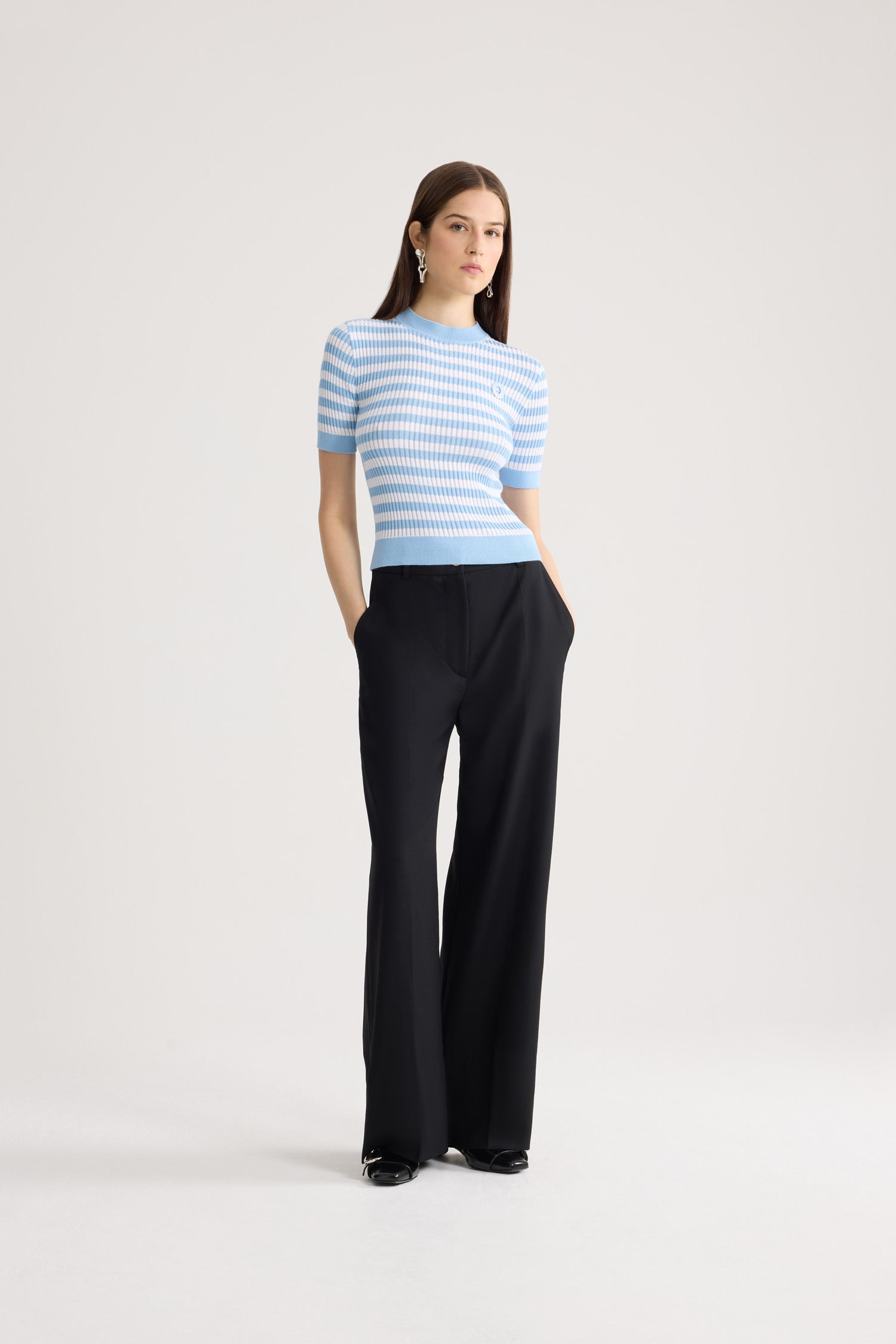 Patou KN342 pull coton rayé bleu Riviera