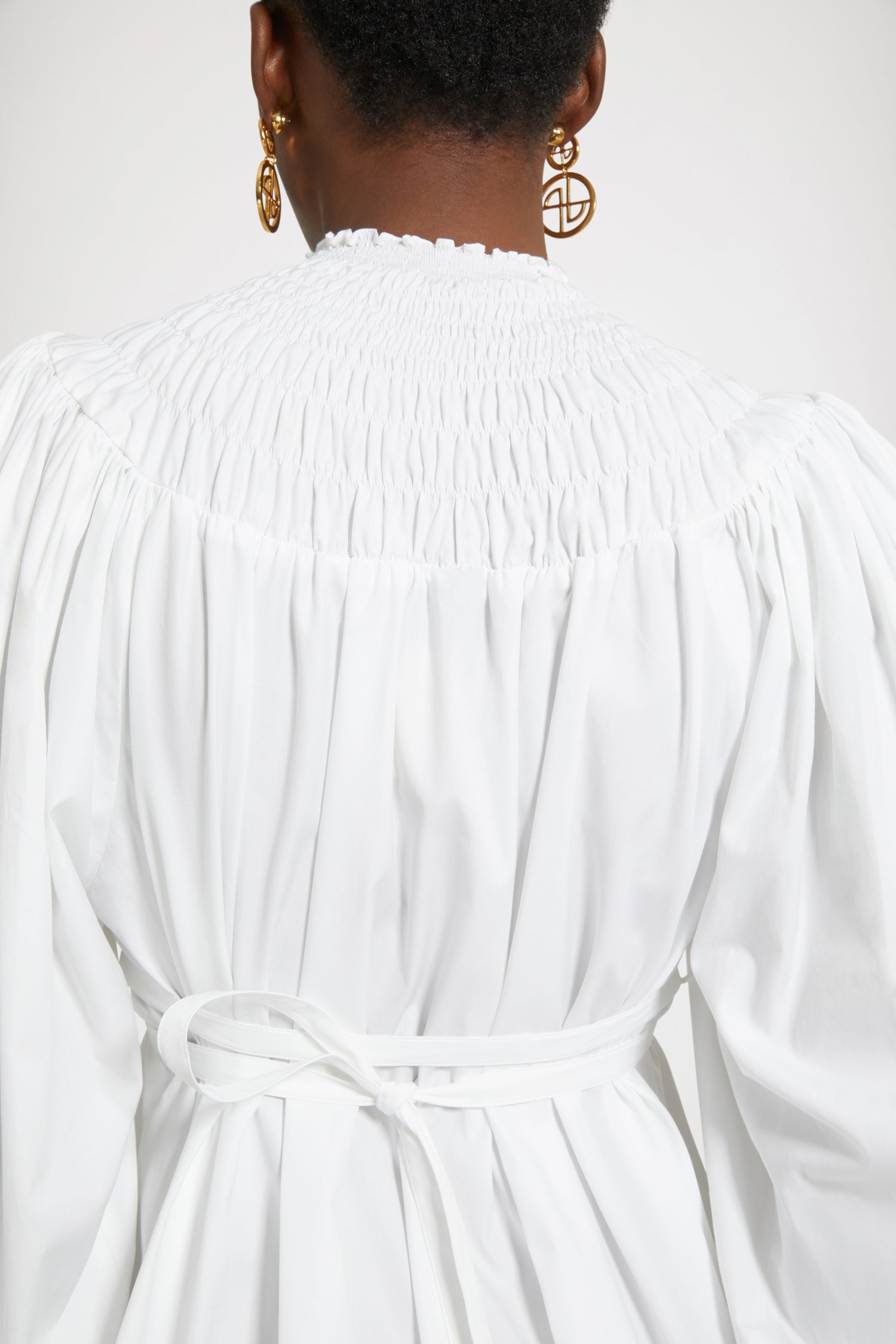 Patou Tops tunique blanche col smocké coton bio