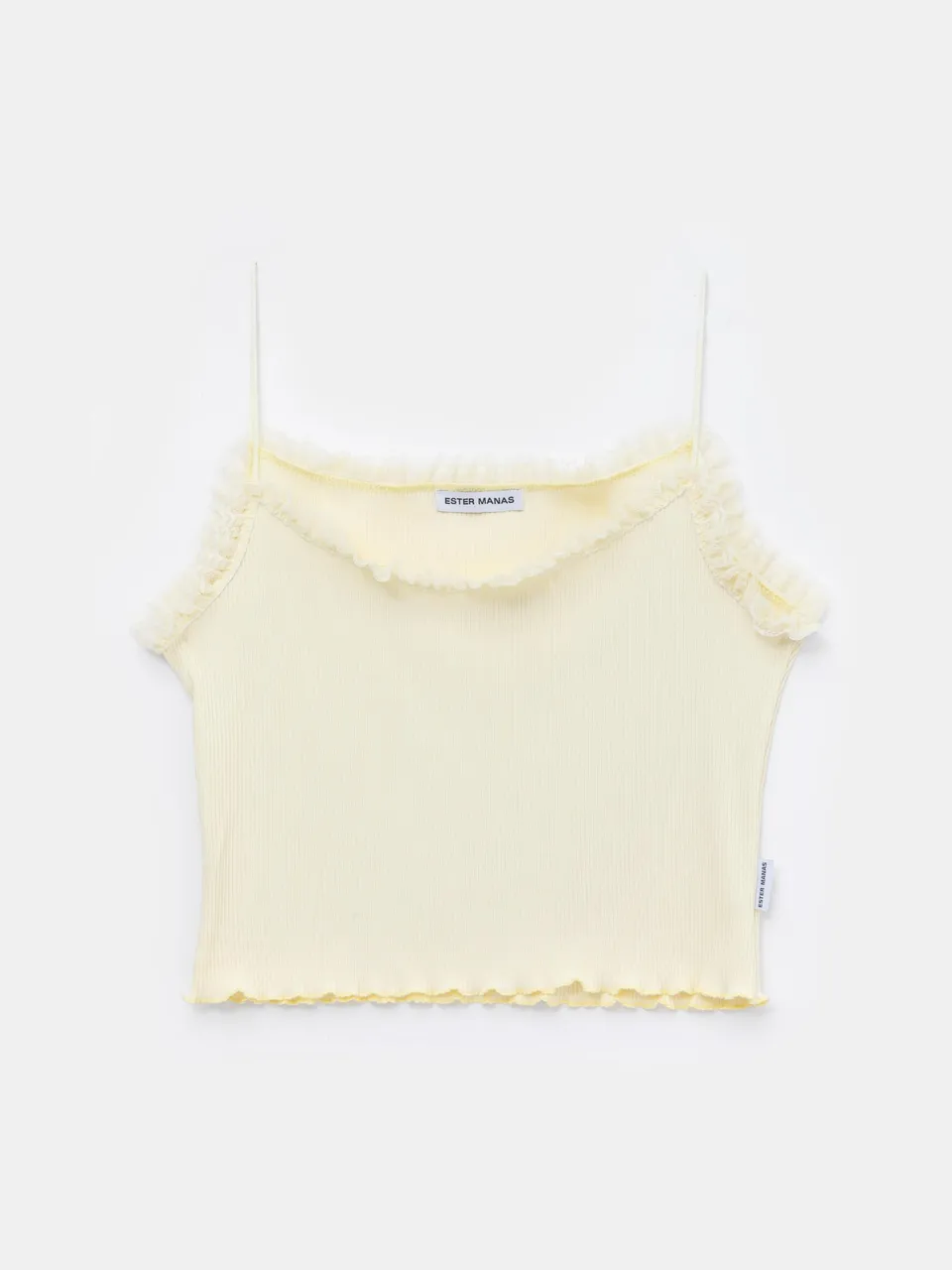Ester Manas Mimosa caraco jaune dentelle crop top