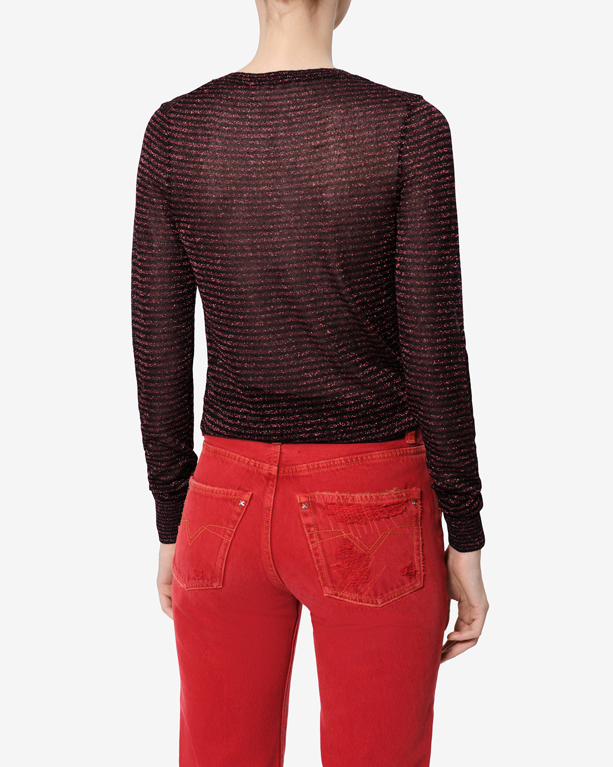 Isabel Marant Cenaya pull noir-rouge lurex rayé