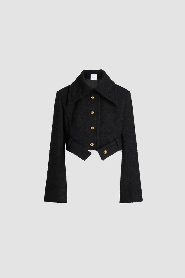 Patou Veste tweed ceinturée courte laine No Label Black