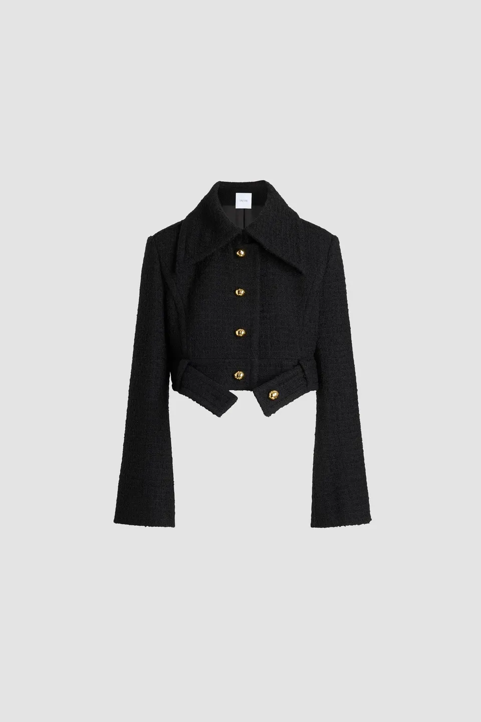 Patou Veste tweed ceinturée courte laine No Label Black