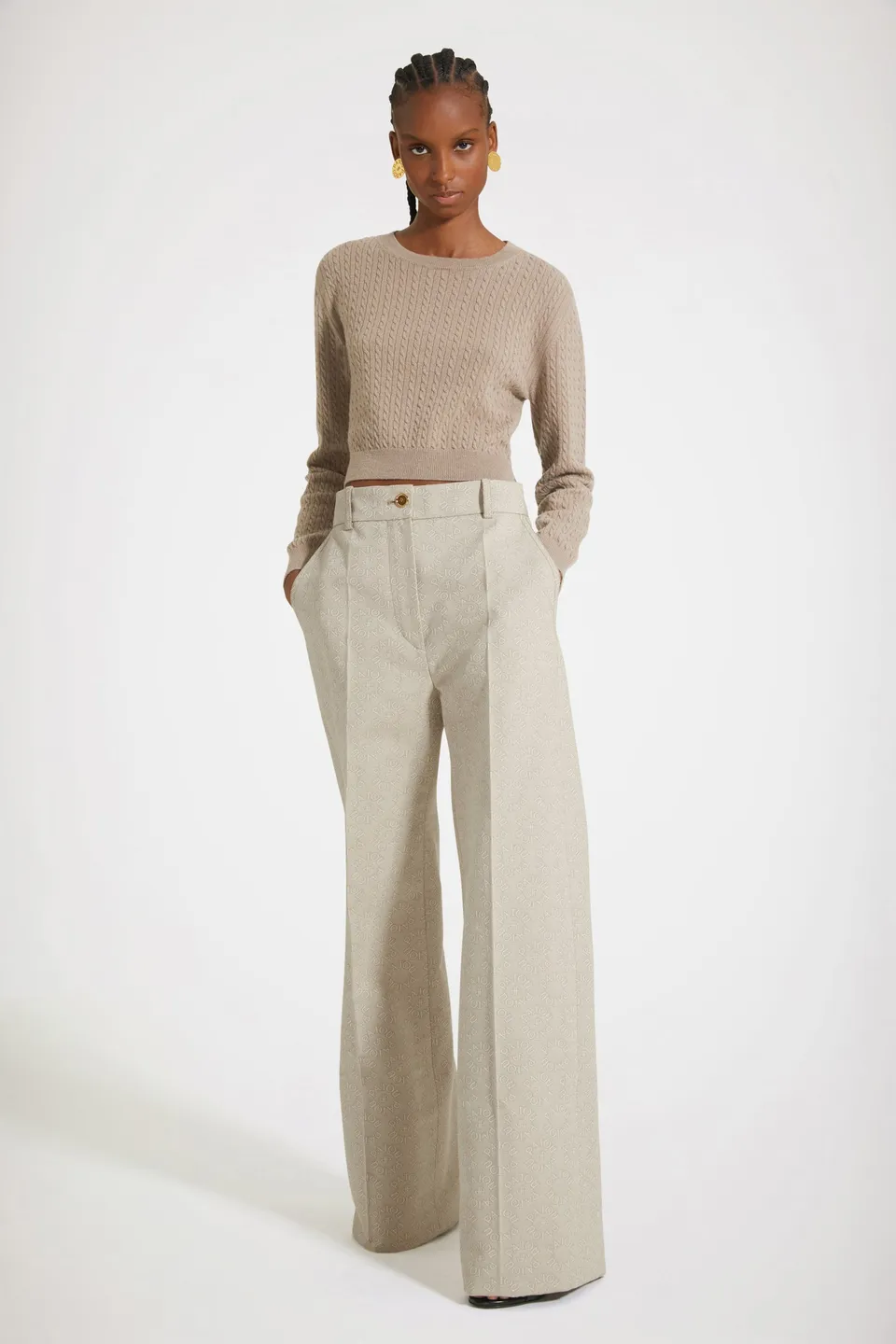 Patou KN123 pull laine cachemire beige dos ouvert S